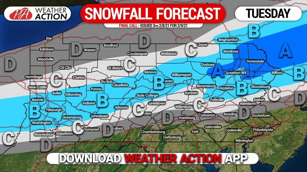 Snowfall Forecast for Tuesday’s AM Commute Snow Event