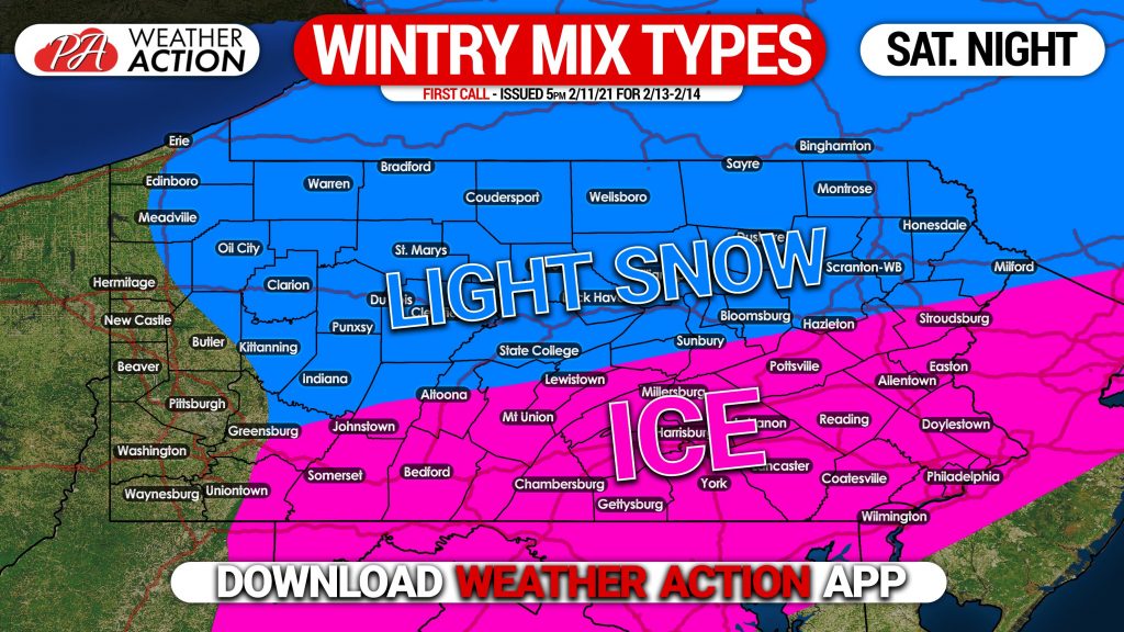 Light Wintry Mix of Snow & Ice Expected Saturday Evening into Early Sunday Morning
