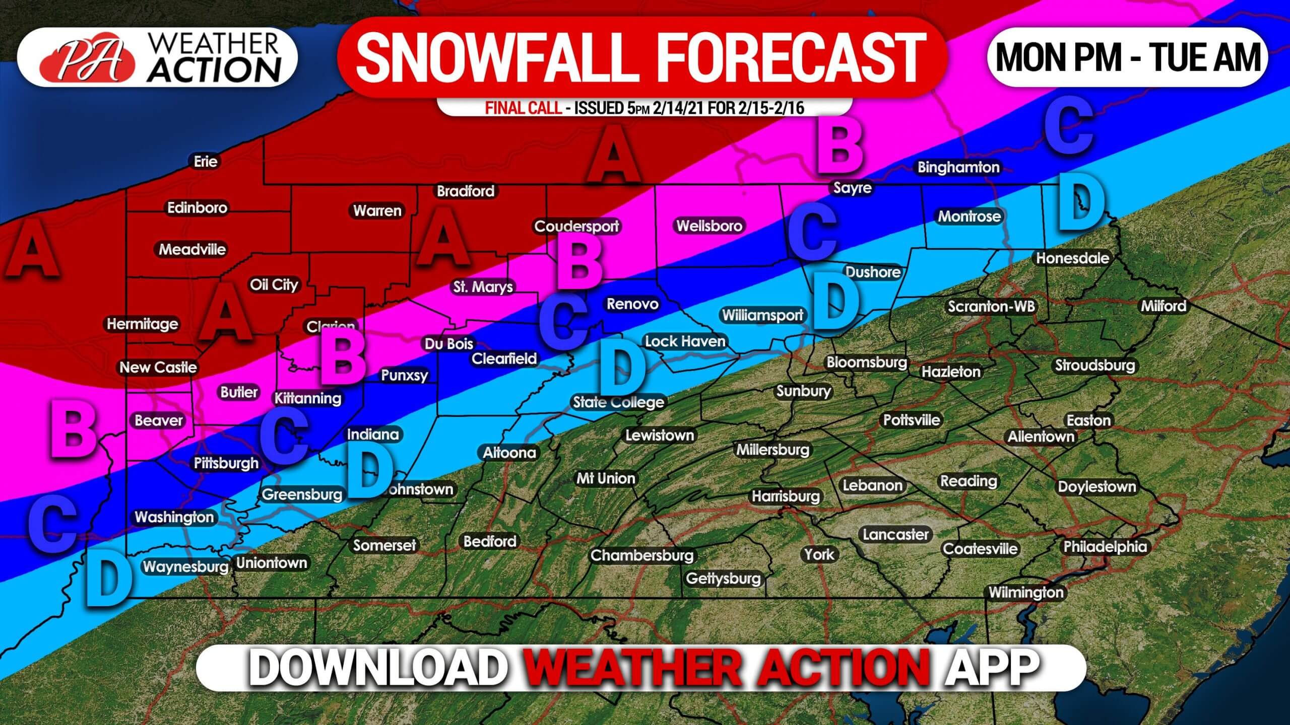 Final Call Snow & Ice Forecast for Monday Afternoon Tuesday Morning's