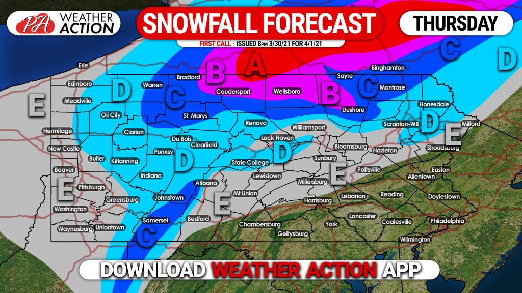 First Call Snowfall Forecast for Thursday’s Spring Snow