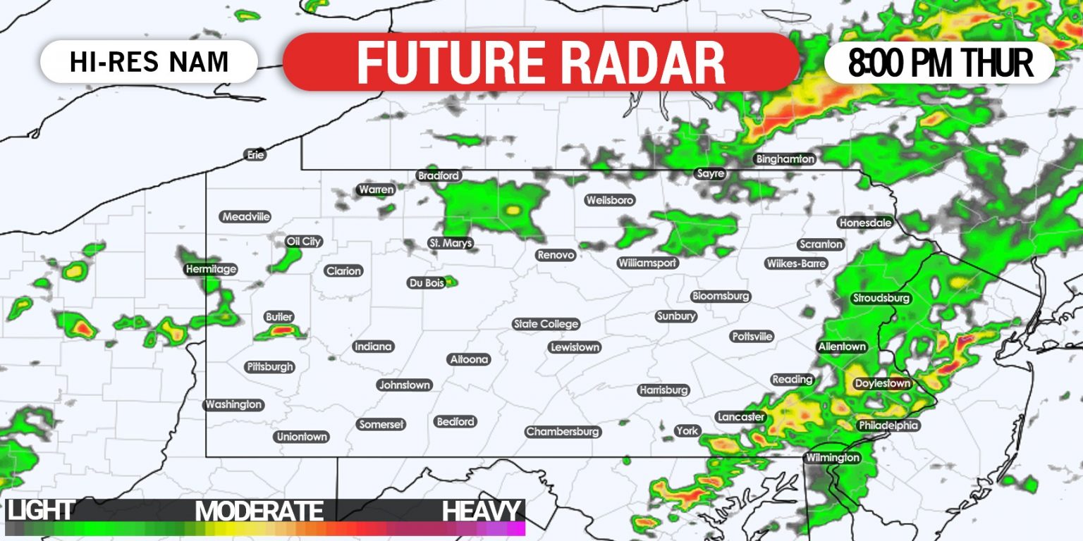 More of Pennsylvania Now Under Risk of Strong to Severe Thunderstorms on Thursday (Future Radar