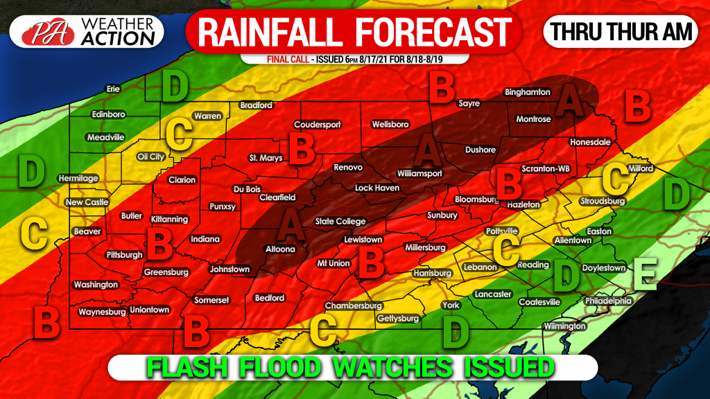 T.D. Fred to Bring Heavy Rain & Flash Flood Risk + Spin-Up Tornado Risk In Parts of Pennsylvania Wednesday