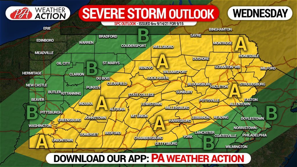Scattered Strong to Severe Thunderstorms Possible Wednesday (Sept 15); Damaging Wind & Hail Risk