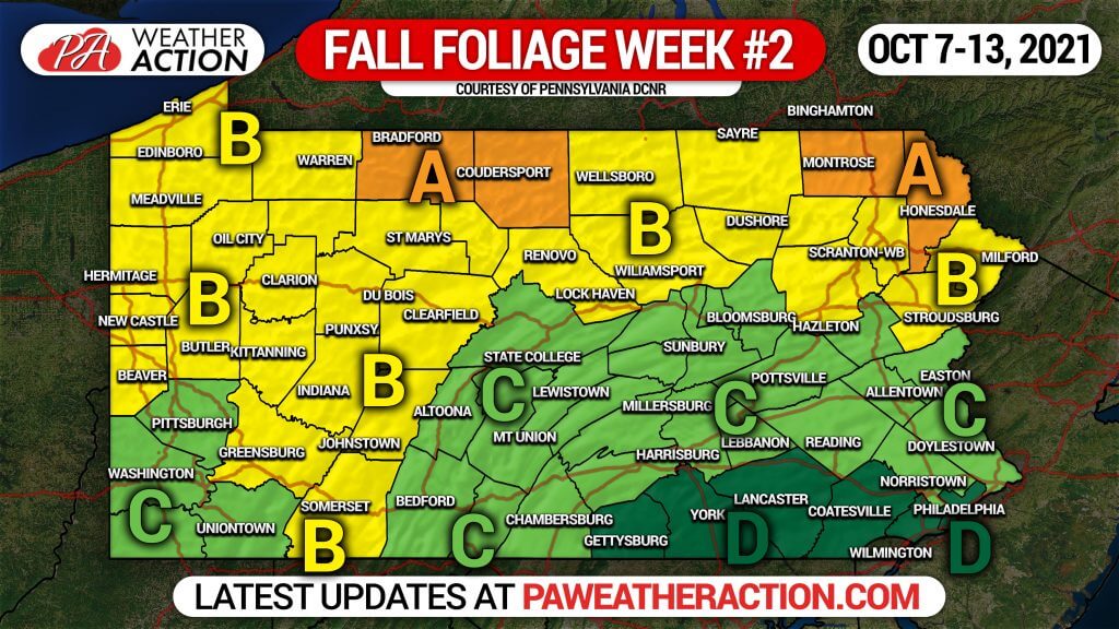PA Fall Foliage Report – October 7th to 13th, 2021: Colors Changing Mostly North of I-80, Change Starting in Valleys