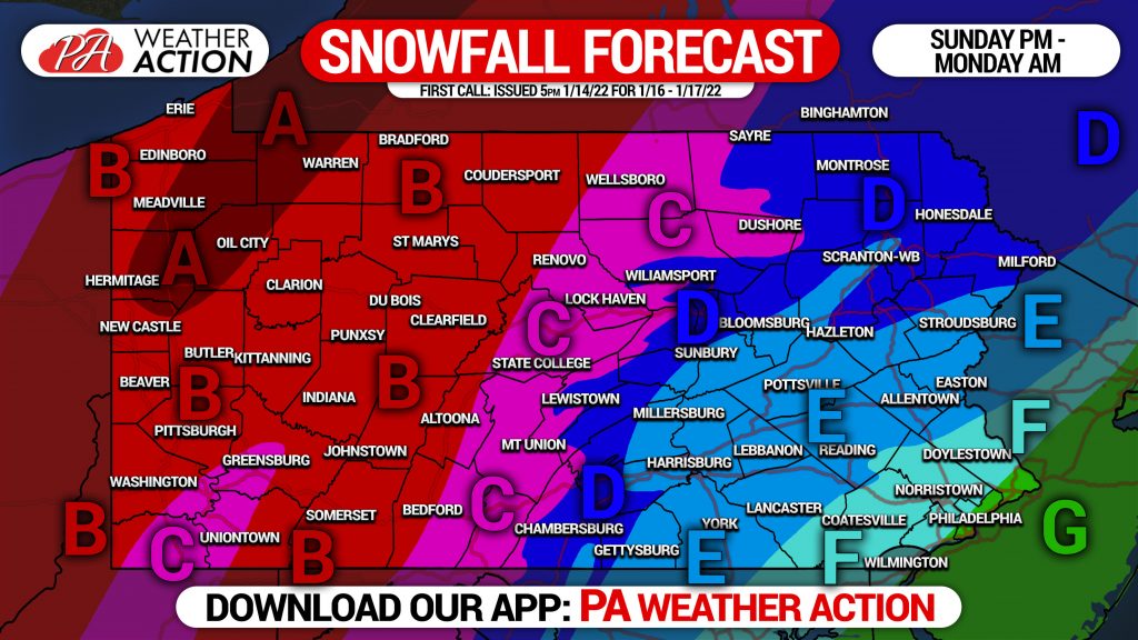 First Call Snowfall Forecast for Sunday - Monday's Major Winter Storm
