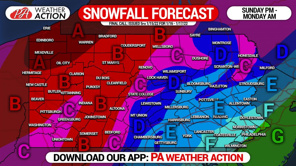 FINAL Call Snowfall Forecast for Sunday – Monday’s Major Winter Storm