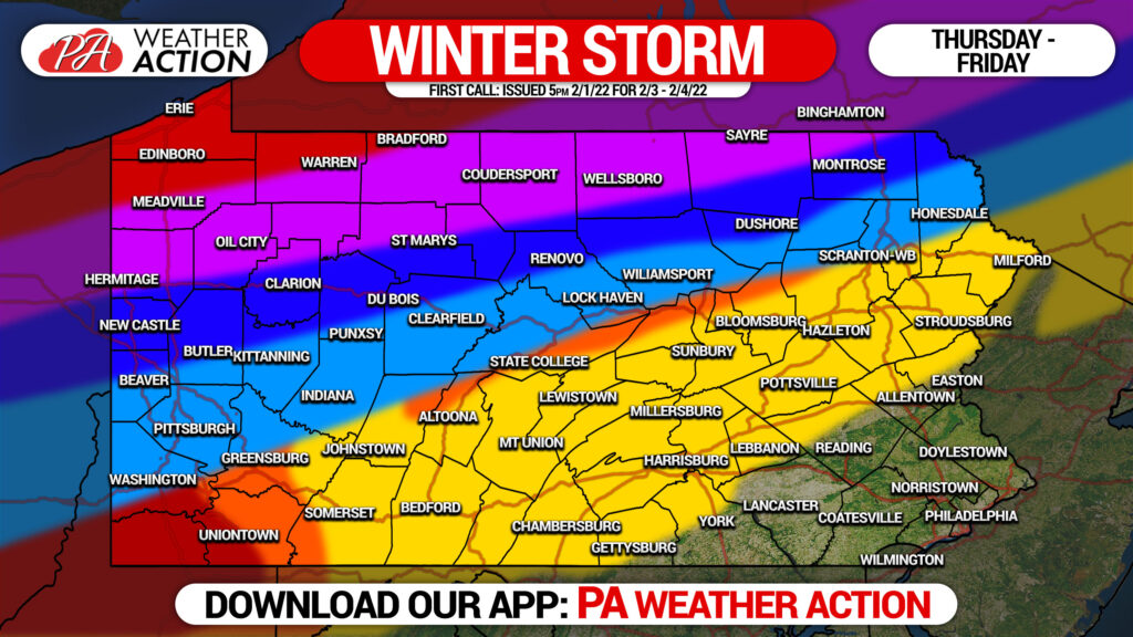 First Call Snow & Ice Forecast for Thursday – Friday’s Significant Winter Storm in Parts of Pennsylvania