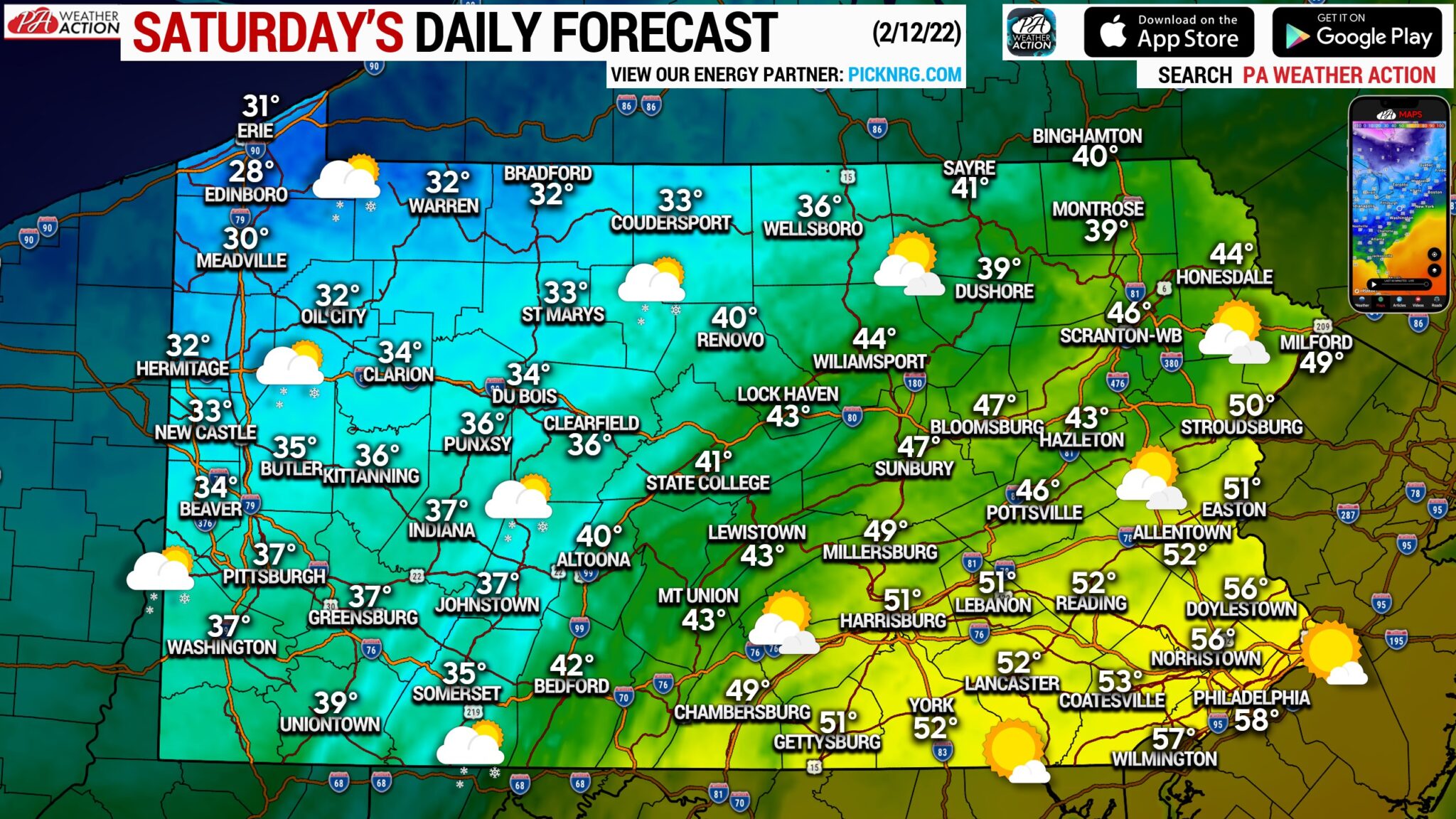 Daily Forecast for Saturday, February 12, 2022 Cold Front Swinging