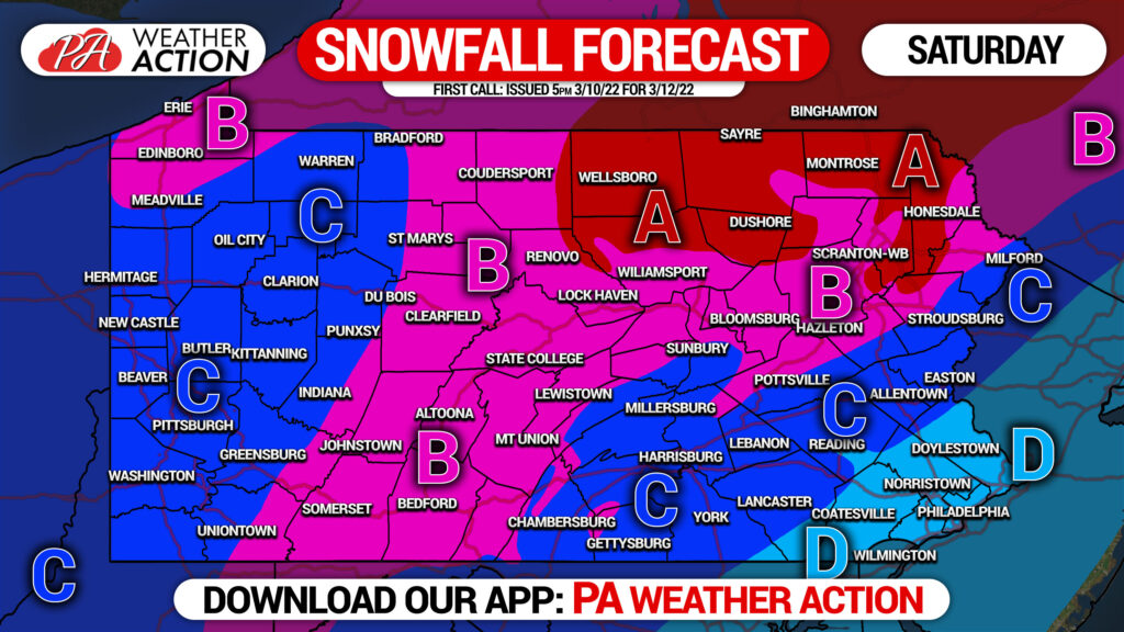 First Call Snowfall Forecast for Saturday's Major Winter Storm