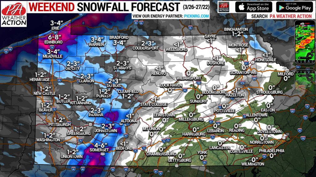Cold Front to Bring Accumulating Lake Effect Snow & Snow Squalls This Weekend to Parts of Pennsylvania