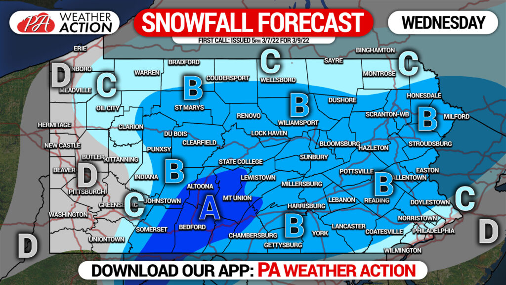 First Call Snowfall Forecast for Wednesday’s Surprise Storm