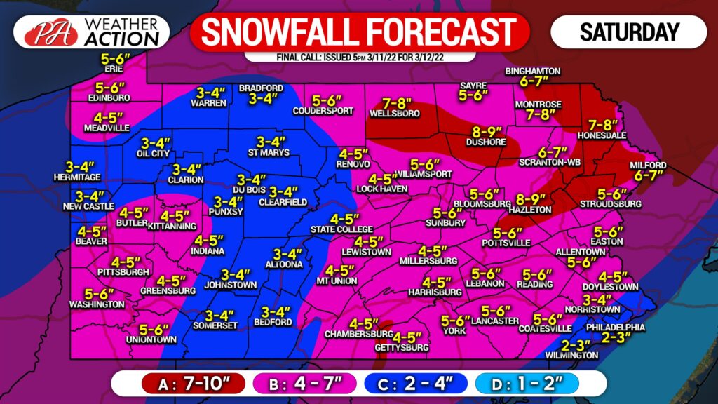 Final Call Snowfall Forecast for Saturday’s Quick-Hitting Heavy Snow