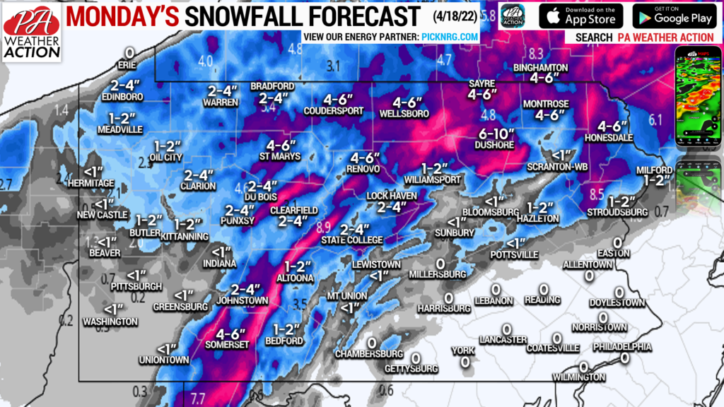 Significant April Snowstorm to Dump Up to a Foot of Heavy Snow in PA Mountains