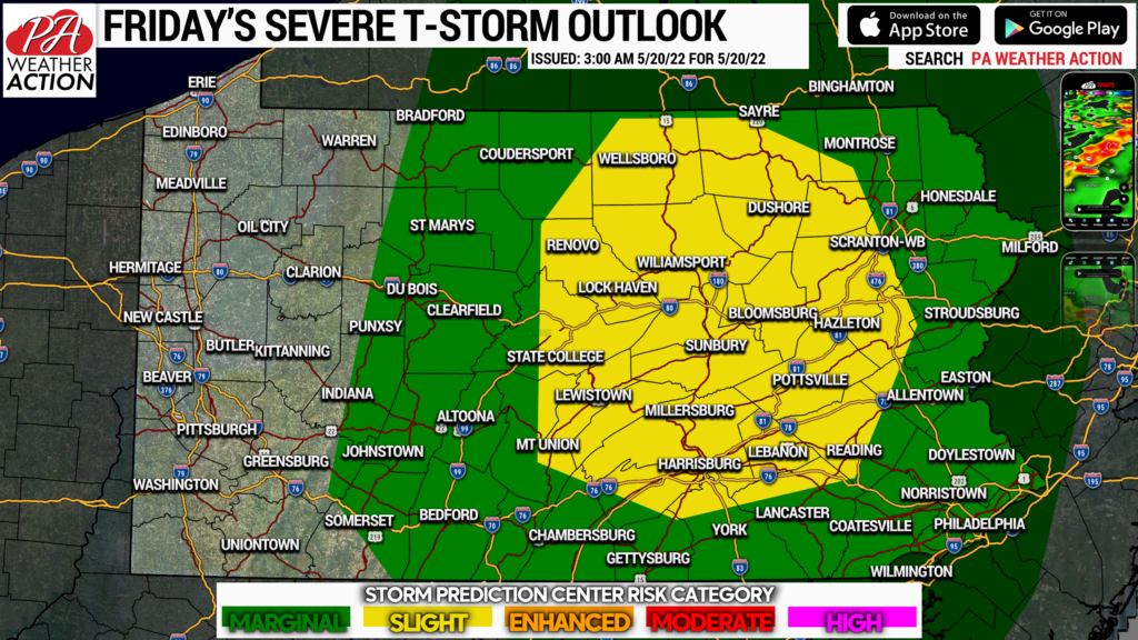 Strong to Severe Thunderstorms With Damaging Winds & Isolated Hail Possible Today in Parts of PA