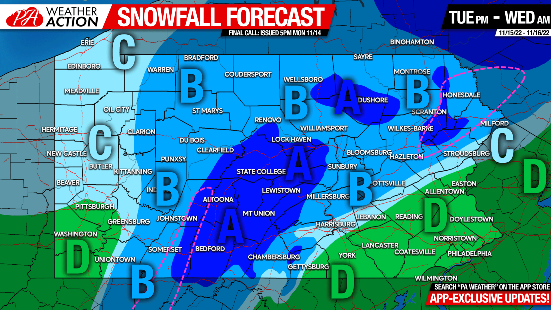 Final Call Snowfall Forecast for Tuesday’s Winter Storm; Amounts Increased in Some Areas