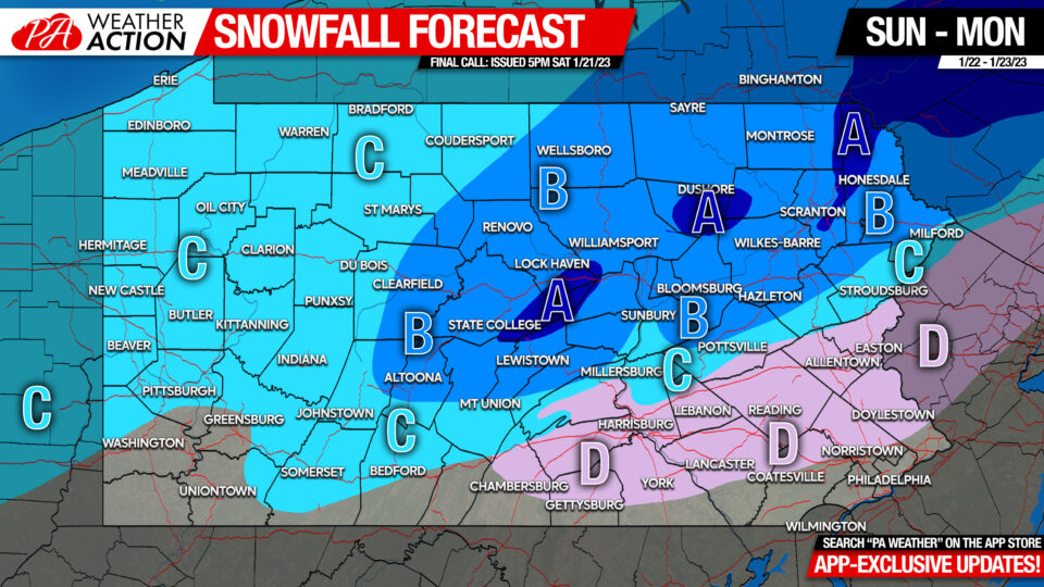 Final Call Snowfall Forecast for Sunday Afternoon - Monday Morning