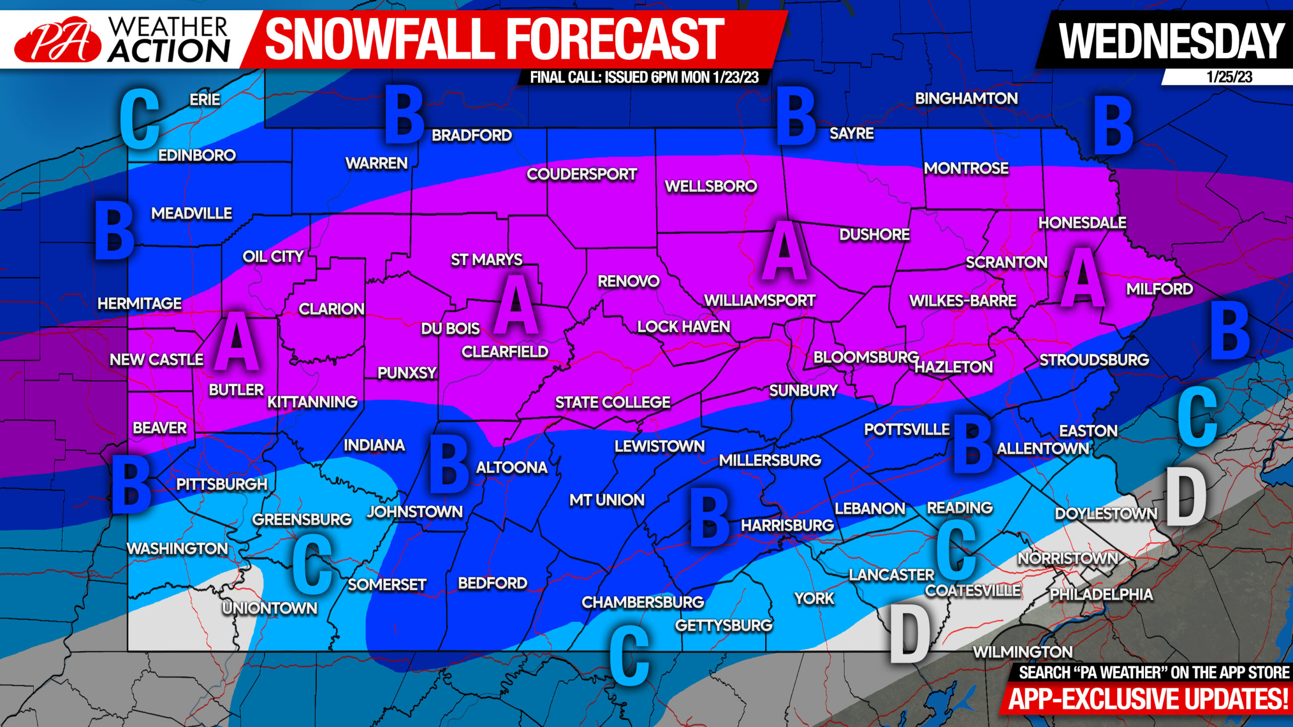 First Call Snowfall Forecast for Wednesday's Winter Storm PA Weather