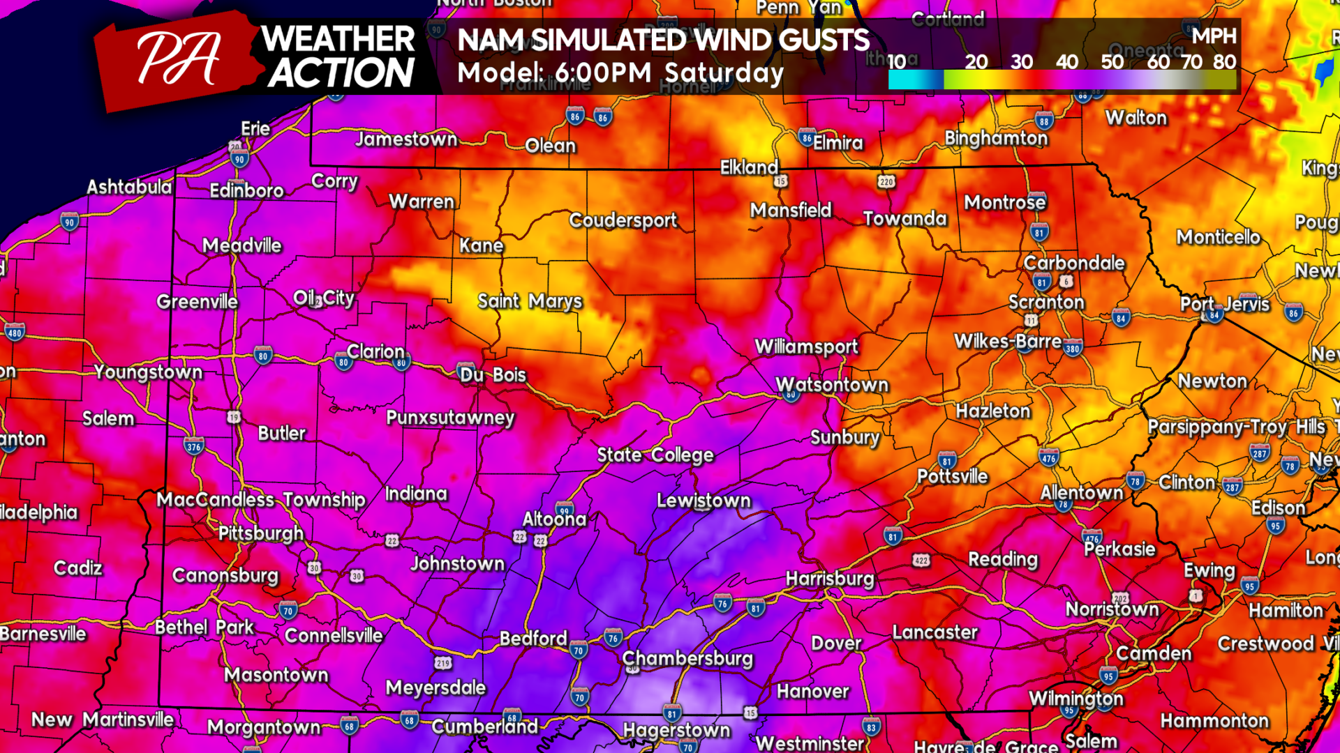 Damaging Winds Pose Power Outage Threat Saturday As Strong Cold Front Blasts Through Pennsylvania