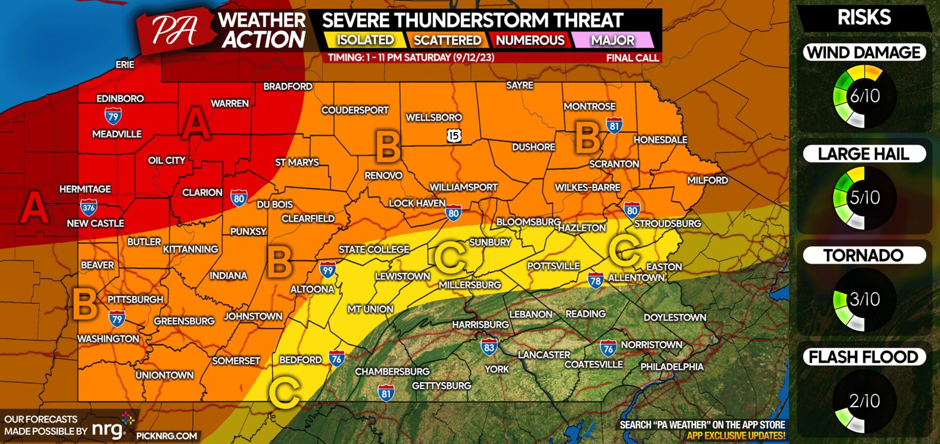 Scattered to Numerous Severe Thunderstorms Expected Saturday Across Parts of Pennsylvania