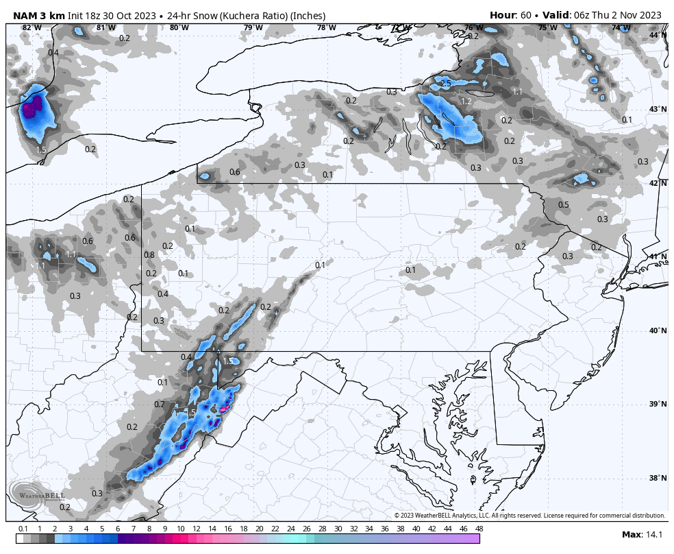 Widespread first flakes of snow possible across the region Tuesday night!