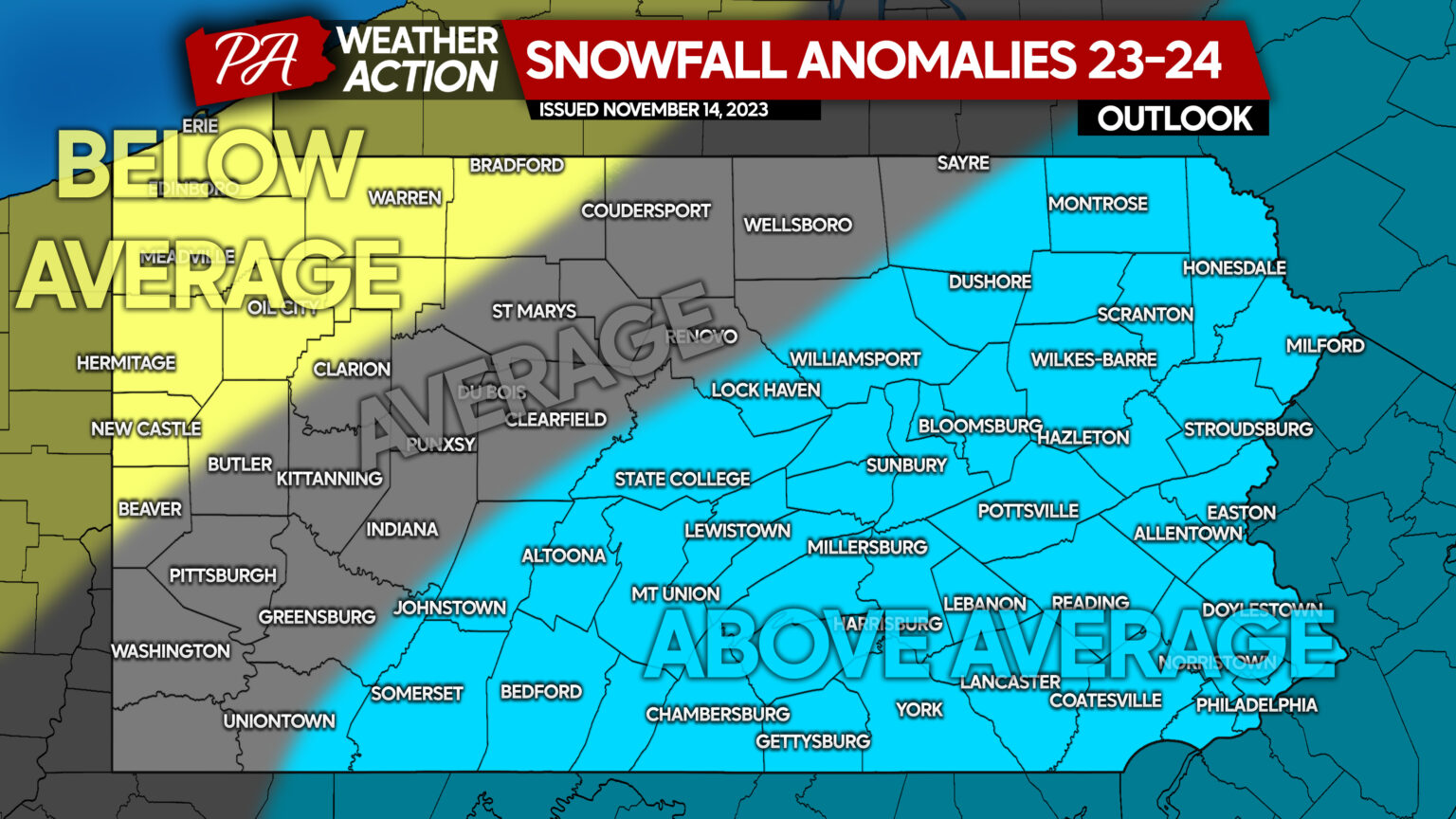 2023 2024 Winter Outlook For Pennsylvania Hope For Snow Lovers In   23 24 WINTER SNOWFALL ANOMALIES PA 1 1536x864 