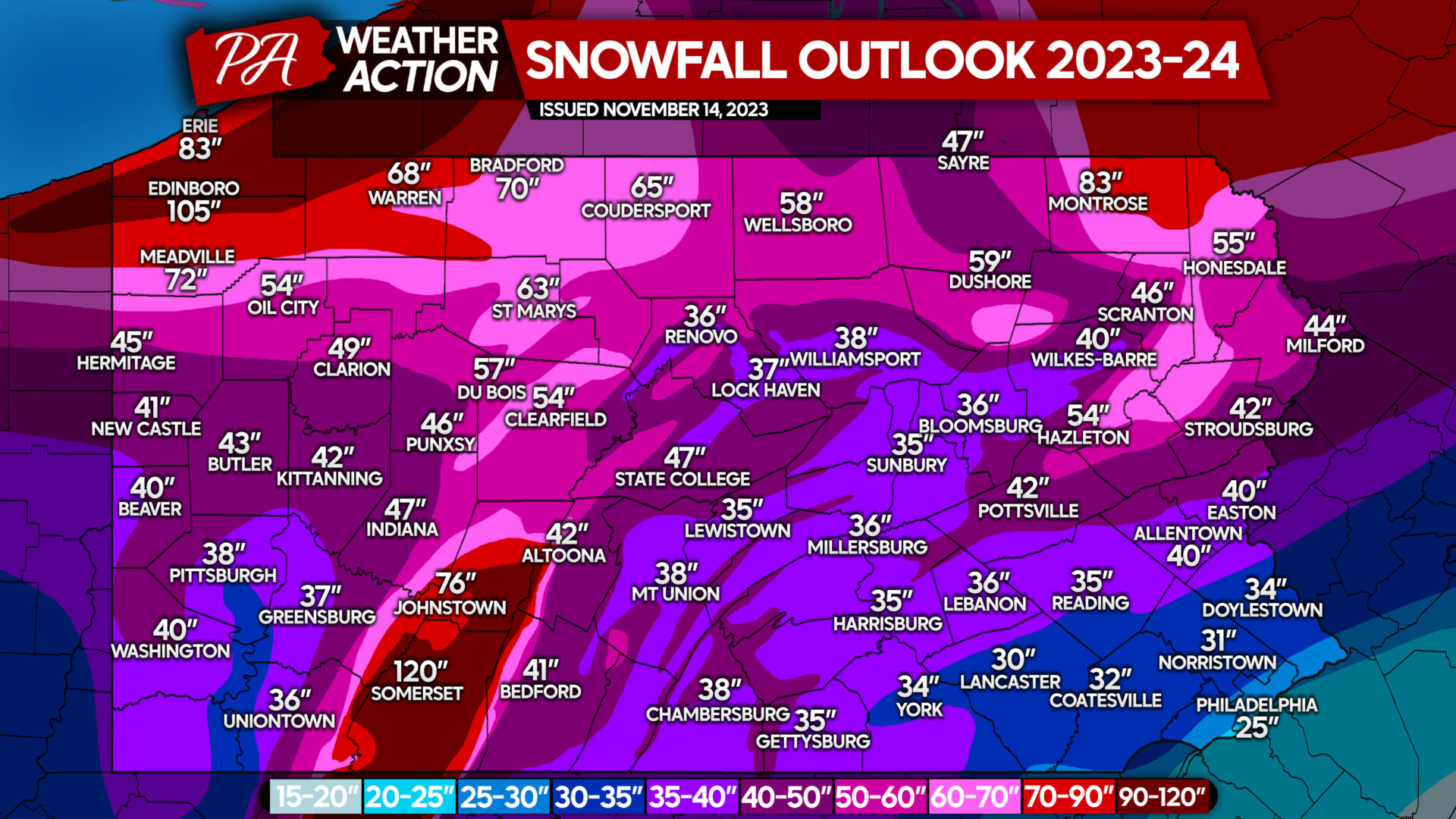 2023 – 2024 Winter Outlook for Pennsylvania: Hope for Snow Lovers in Much of the State