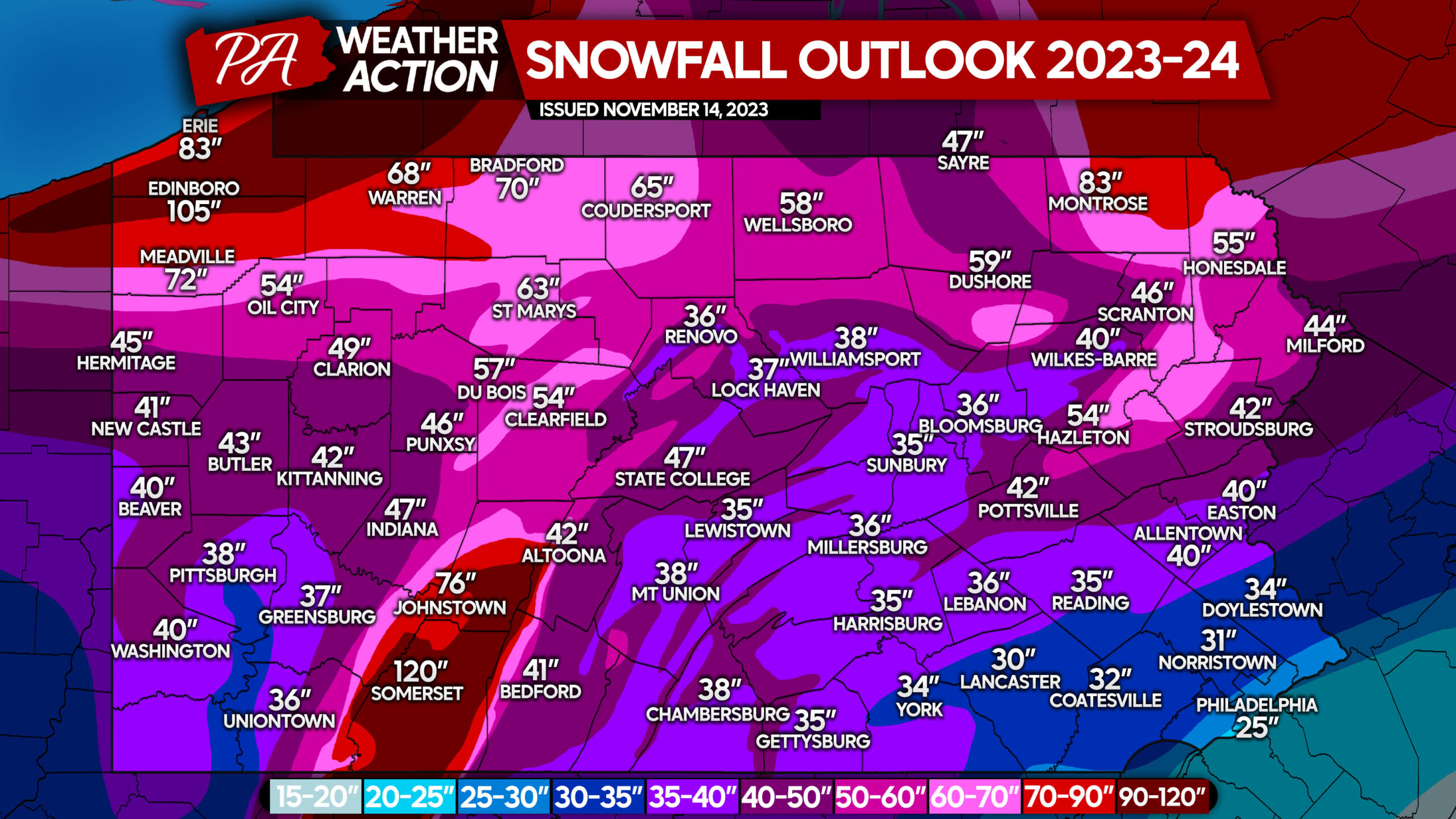 2023 - 2024 Winter Outlook for Pennsylvania: Hope for Snow Lovers in Much of the State