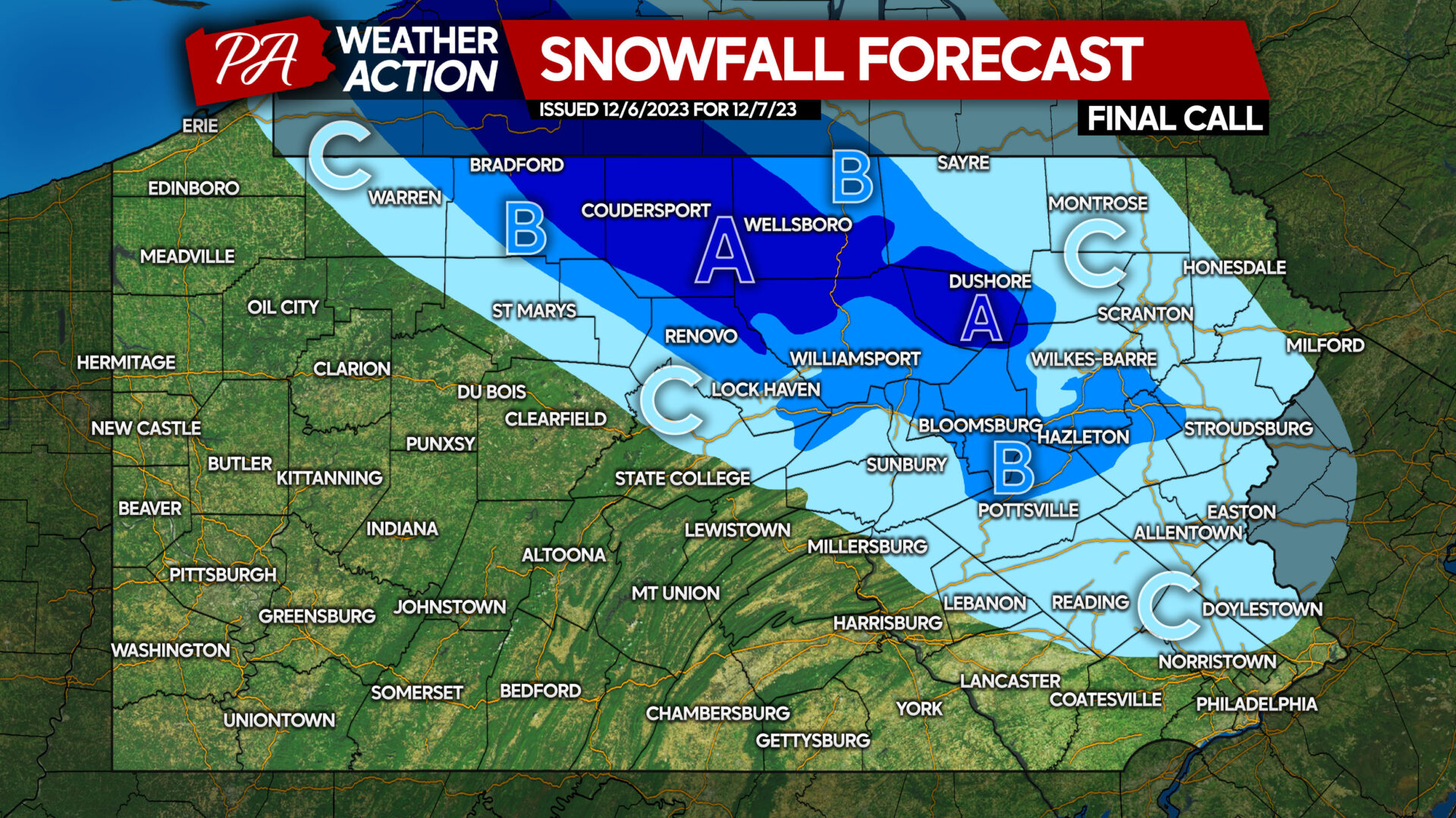 Burst of Snow Thursday to Cause Travel Disruptions Across Parts of PA; Final Call Snowfall Forecast