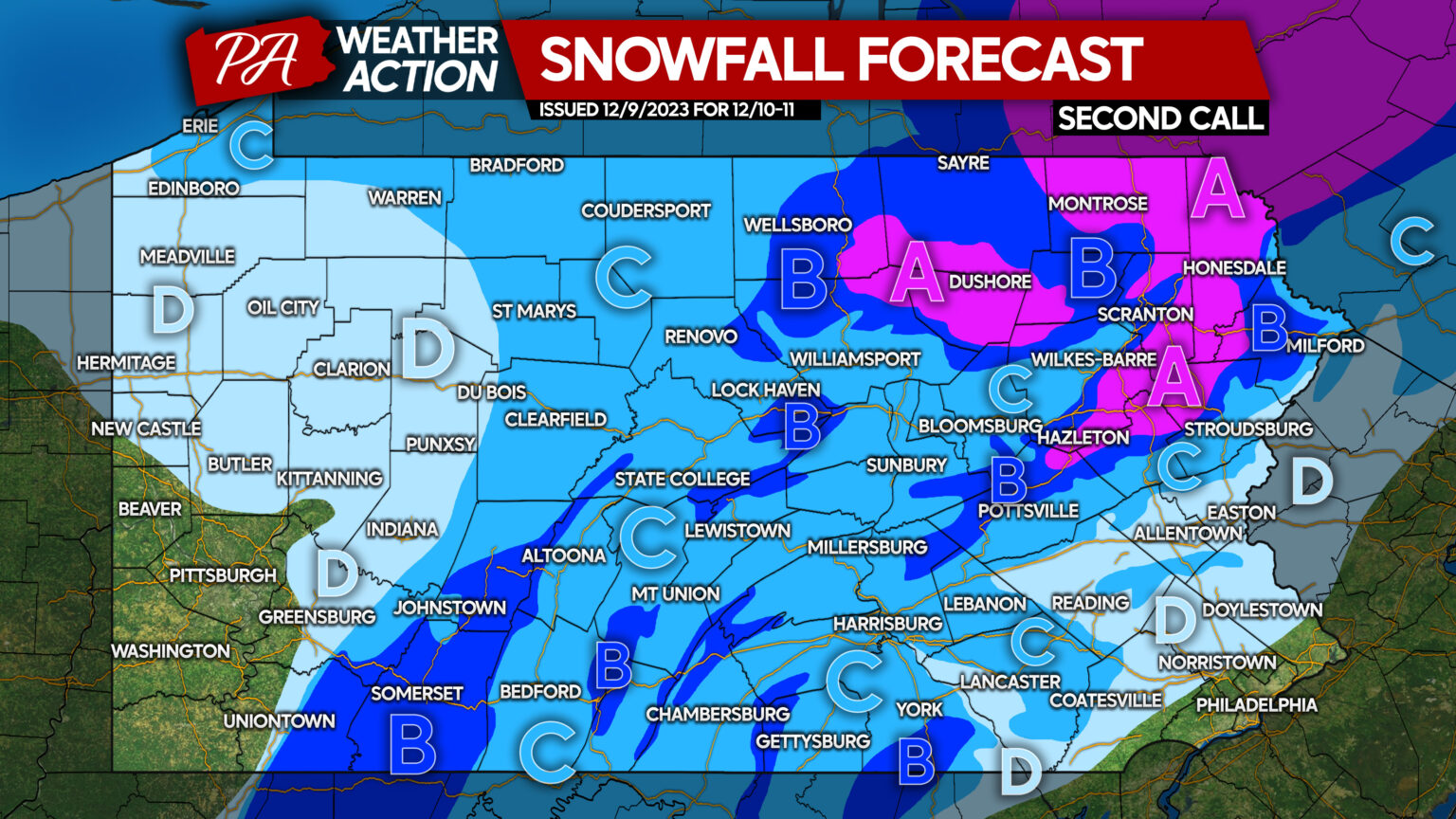 Second Call Snowfall Forecast for Sunday Evening Monday’s Morning’s