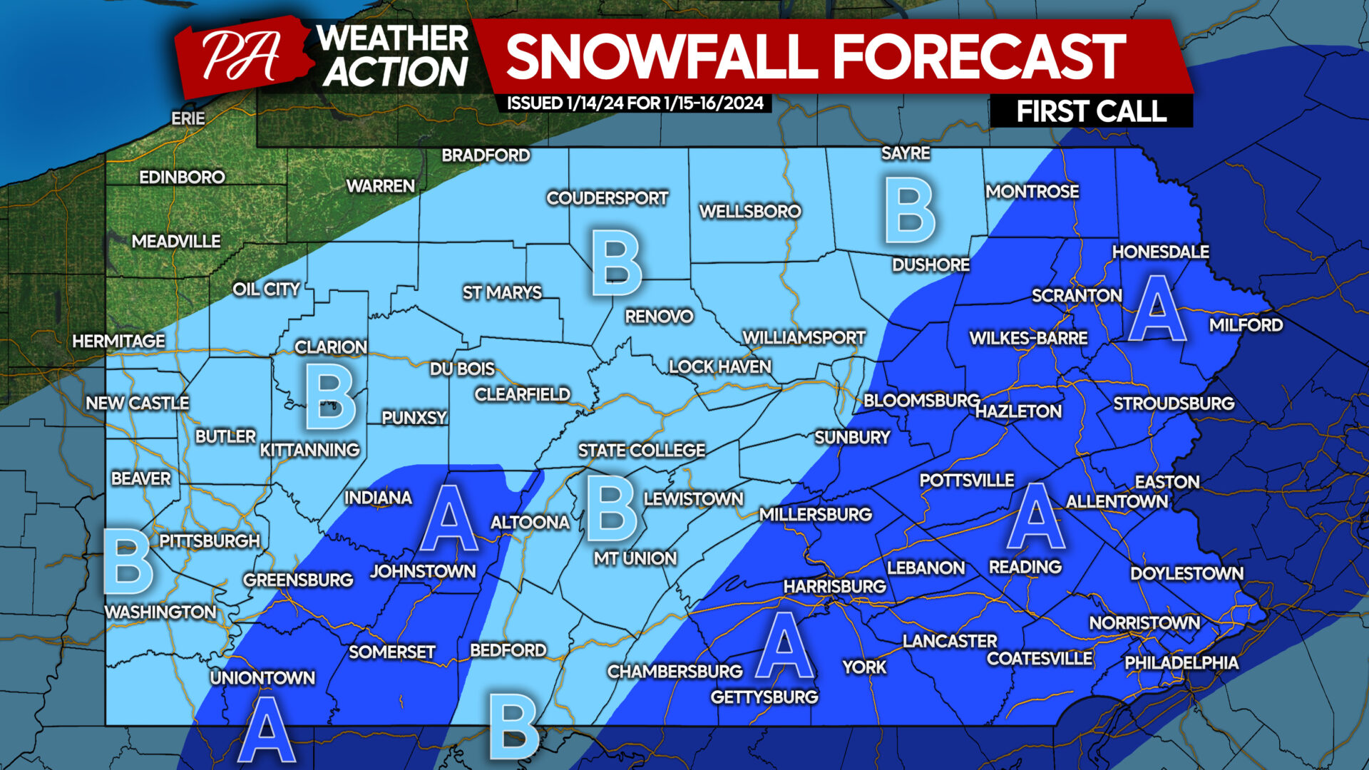 First Call Snowfall Forecast for Monday Night – Tuesday’s Light Snow (Travel Impacts Expected)