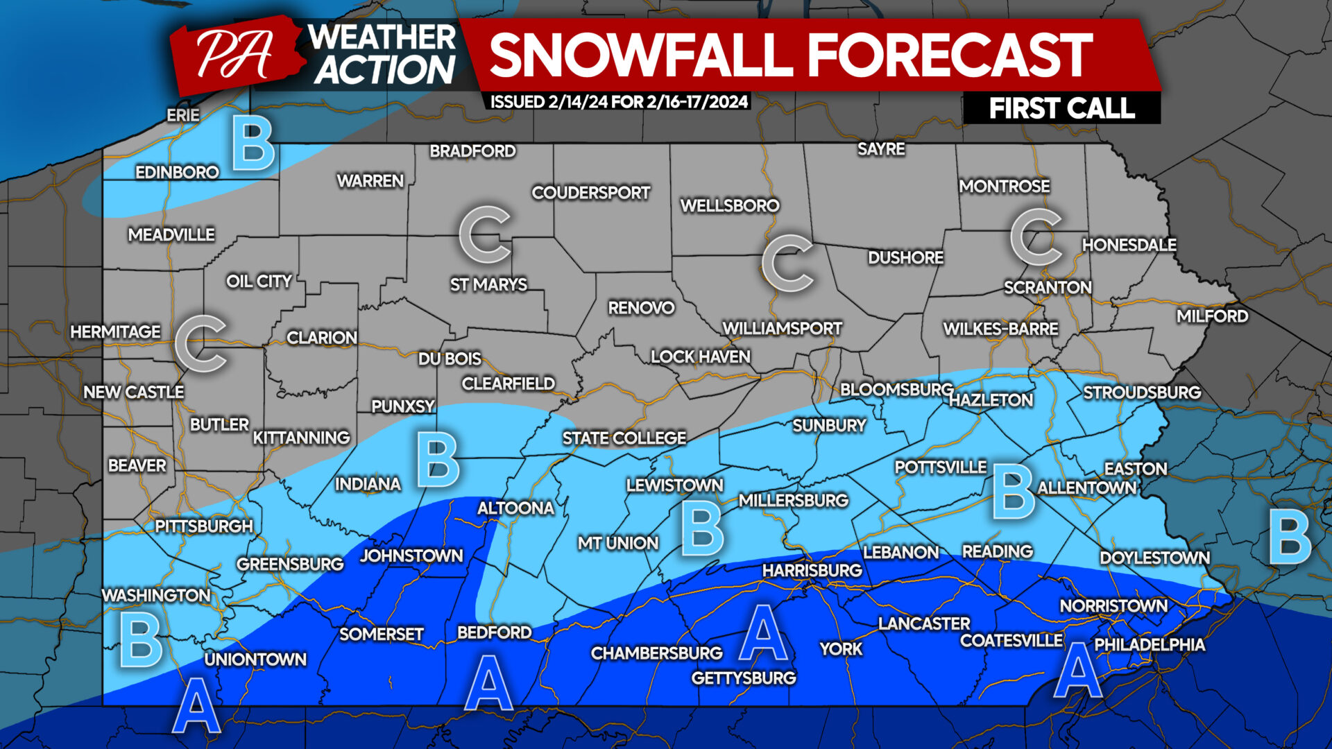 First Call Snowfall Forecast for Early Weekend Quick Snow in Pennsylvania
