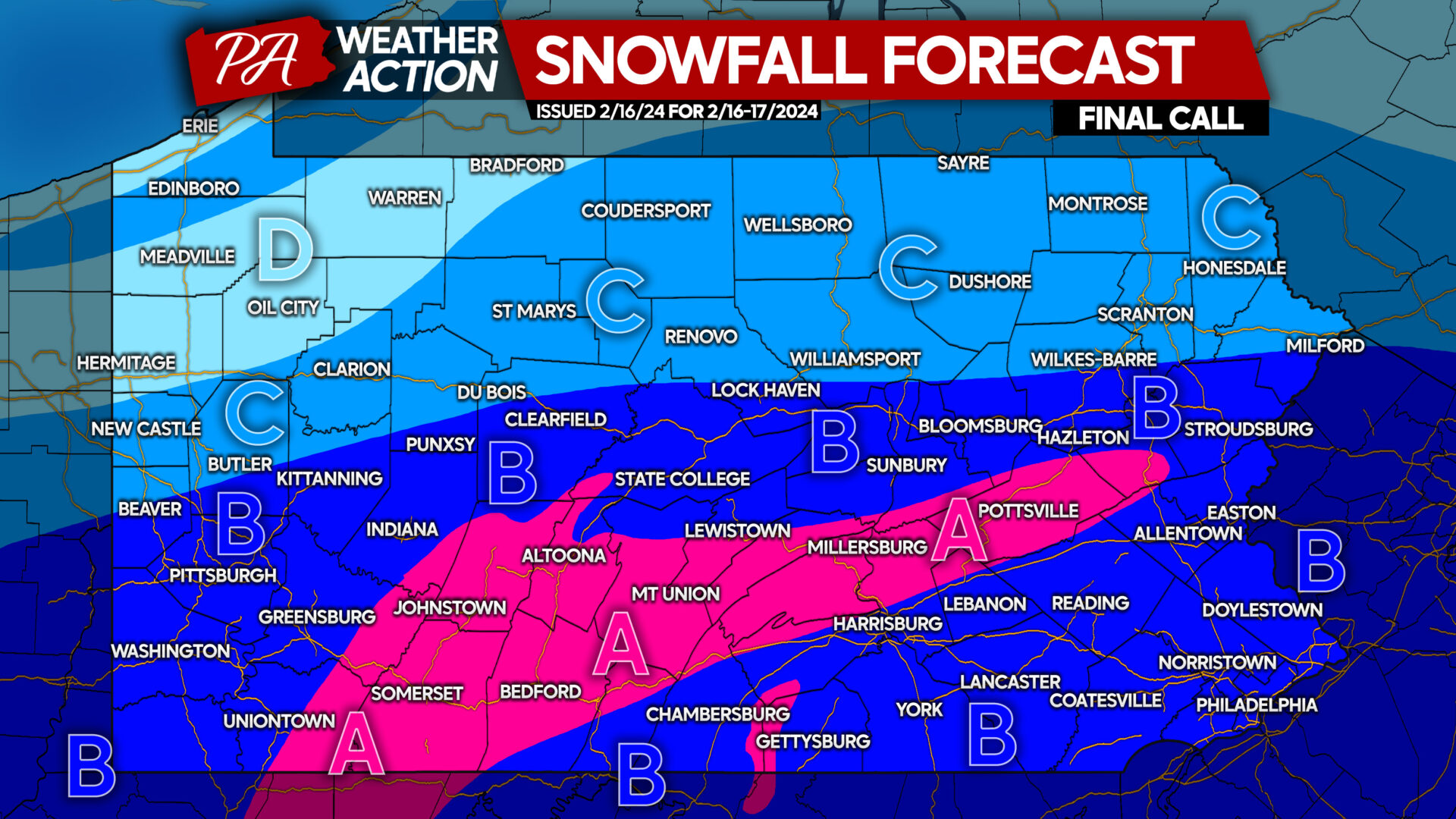 Snowfall Amounts Increased Across Pennsylvania in Final Call Forecast for Tonight’s Snowstorm