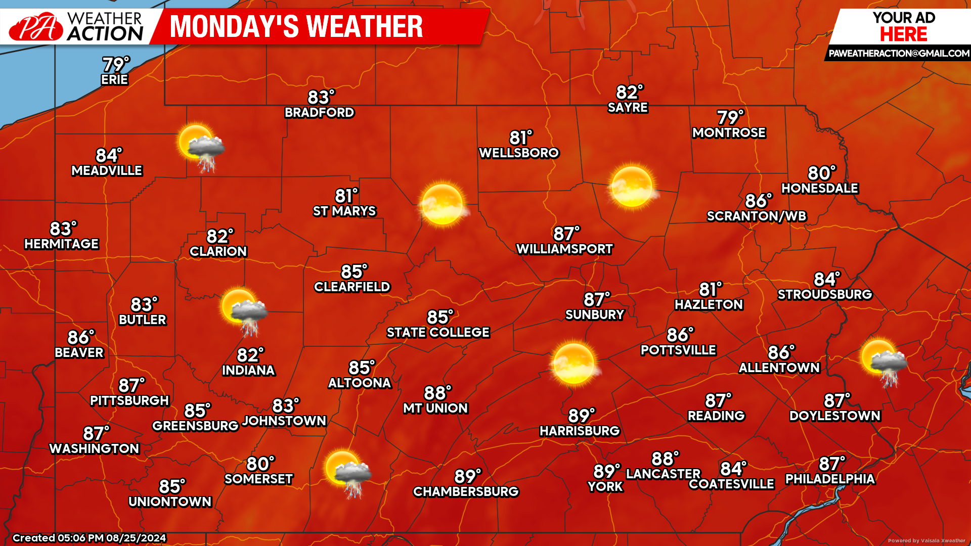 Isolated Thunderstorms and Hot Temperatures to Begin the Week