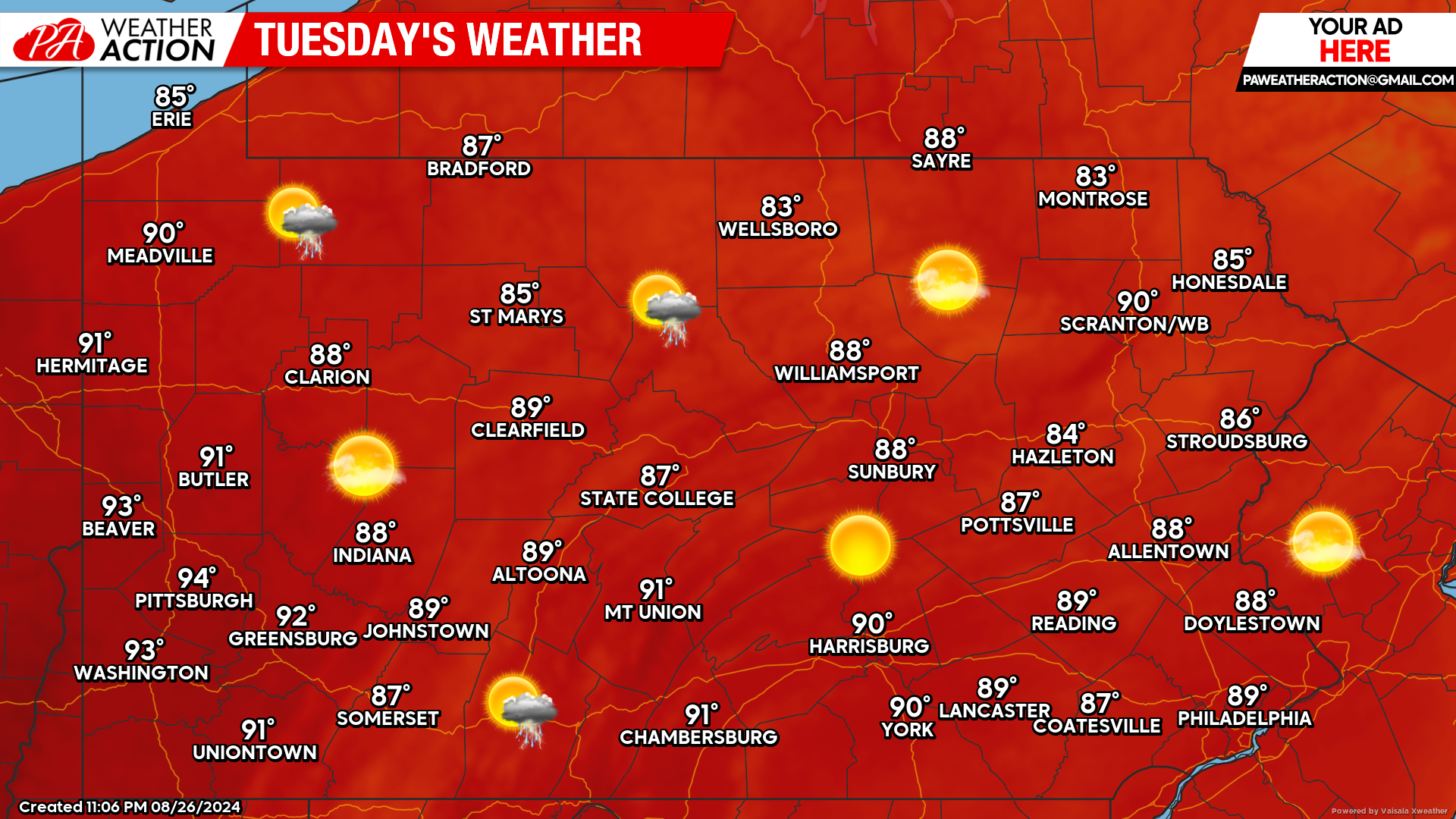 Hot Weather Today and Wednesday with Isolated Thunderstorms