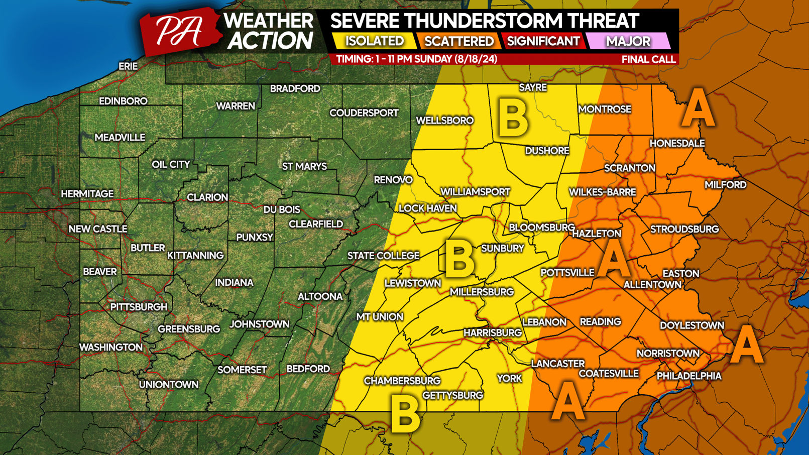 Severe Thunderstorms & Flash Flooding Potential in Eastern & Central PA Sunday Afternoon – Evening