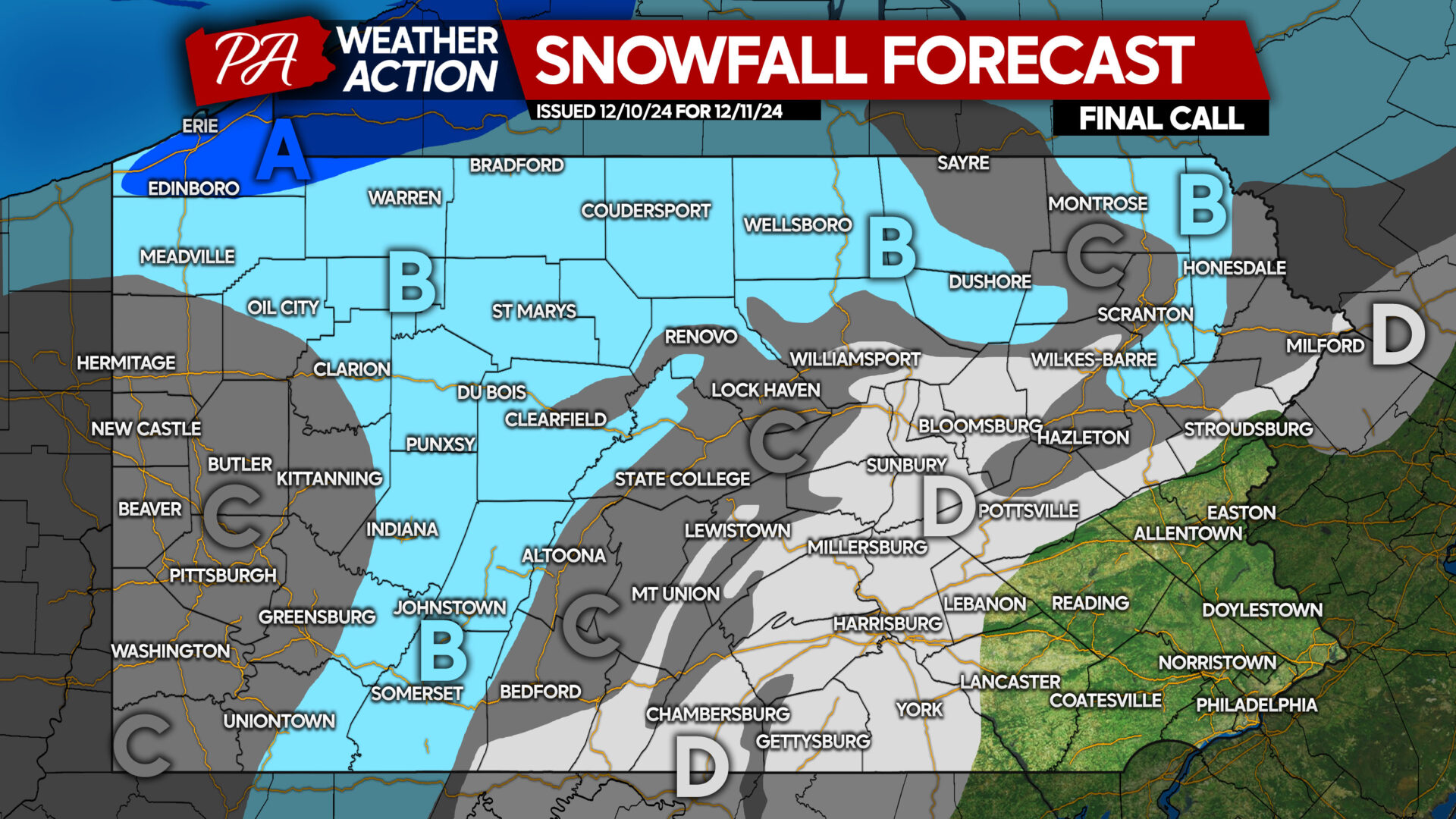 Final Call for Messy Storm Bringing Rain, Snow to Parts of Pennsylvania Wednesday