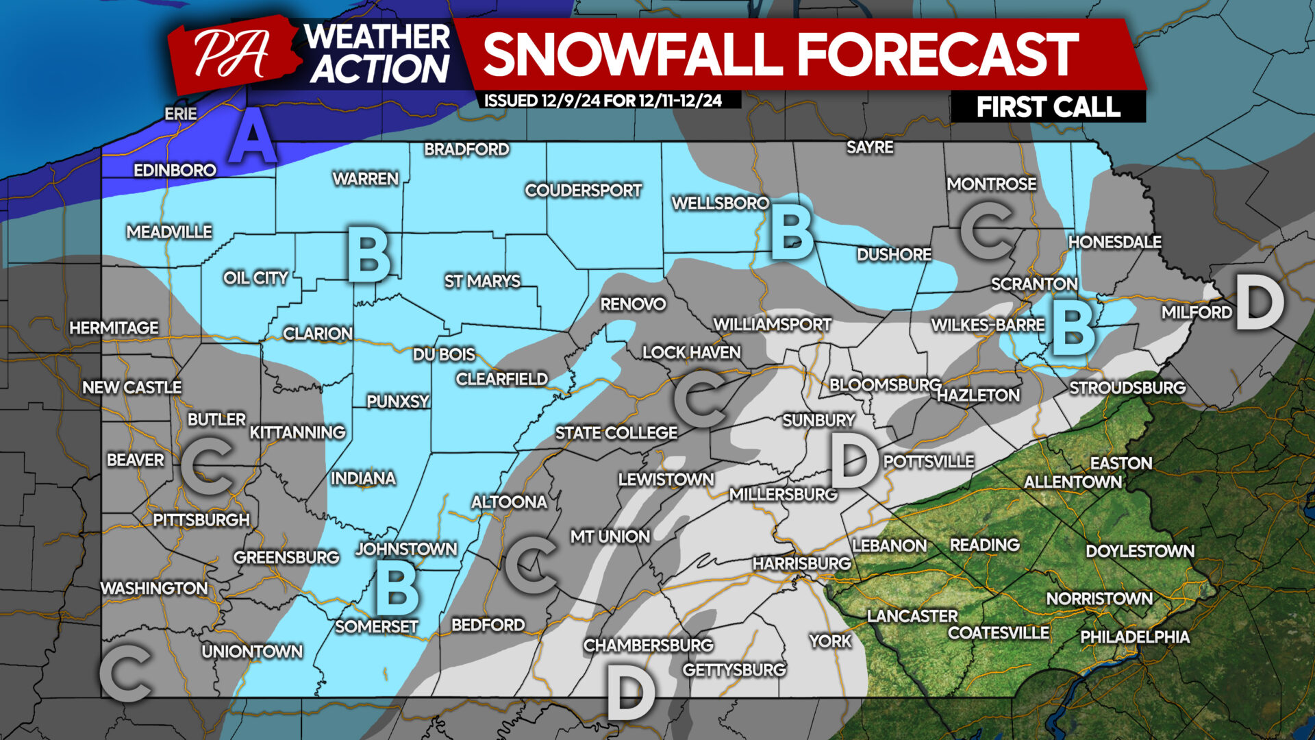 First Call Forecast for Strong Storm Bringing Heavy Rain & Backend Snow in Areas of Pennsylvania Wednesday