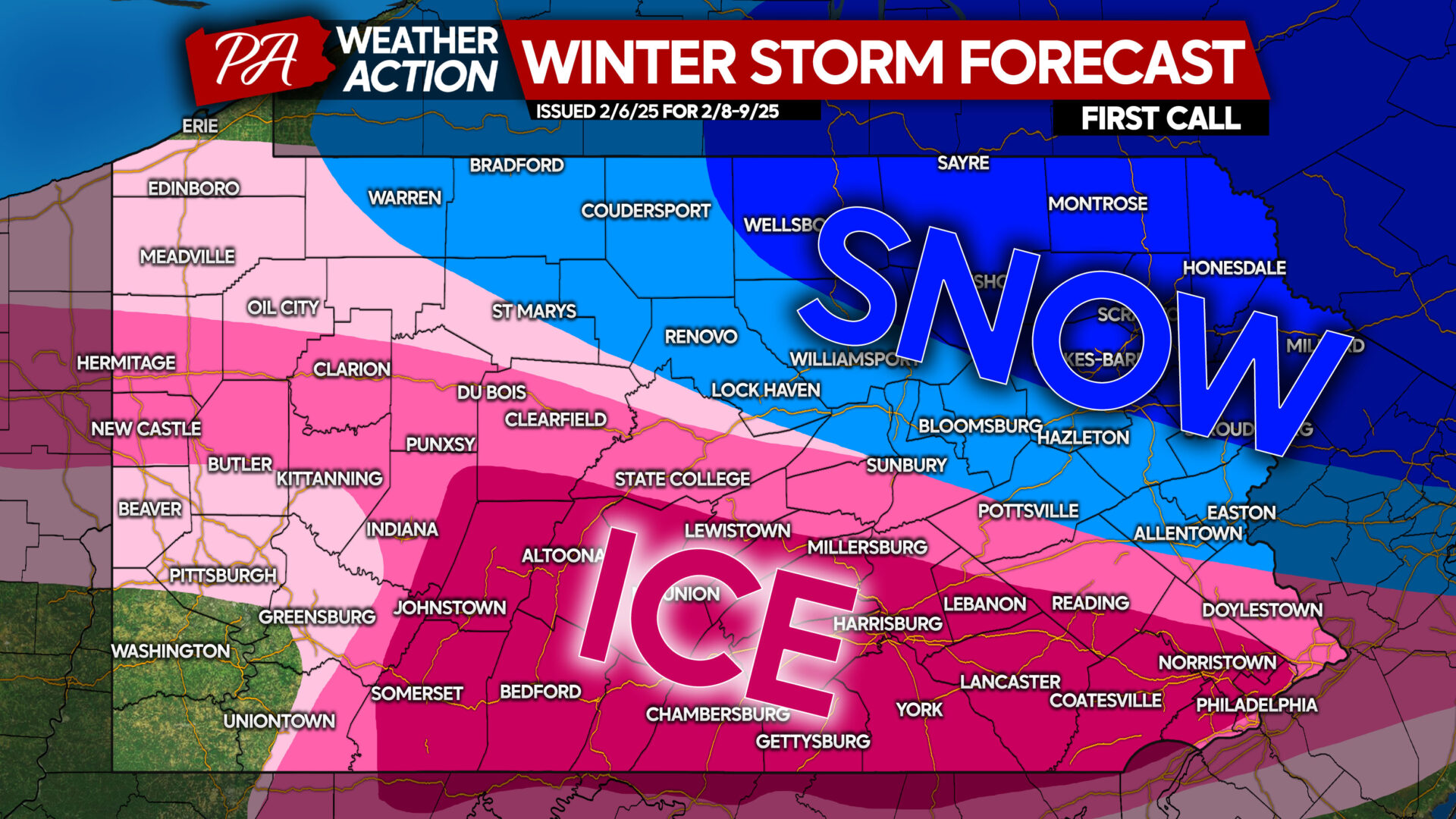 First Call Snow & Ice Forecast for Weekend Winter Storm Likely in Pennsylvania