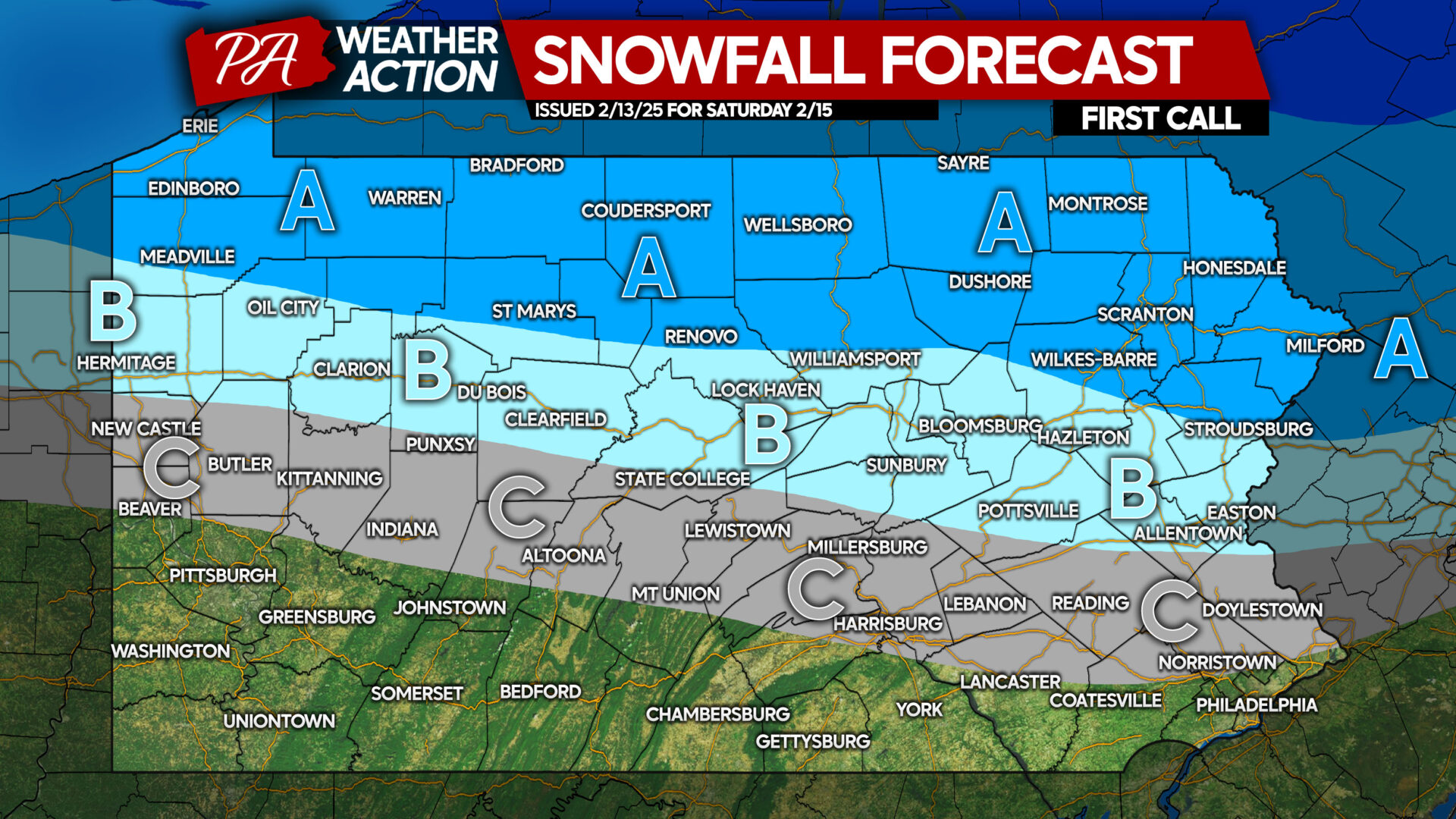 First Call Snow & Ice Forecast for Front-end Snow & Ice this Weekend in Pennsylvania