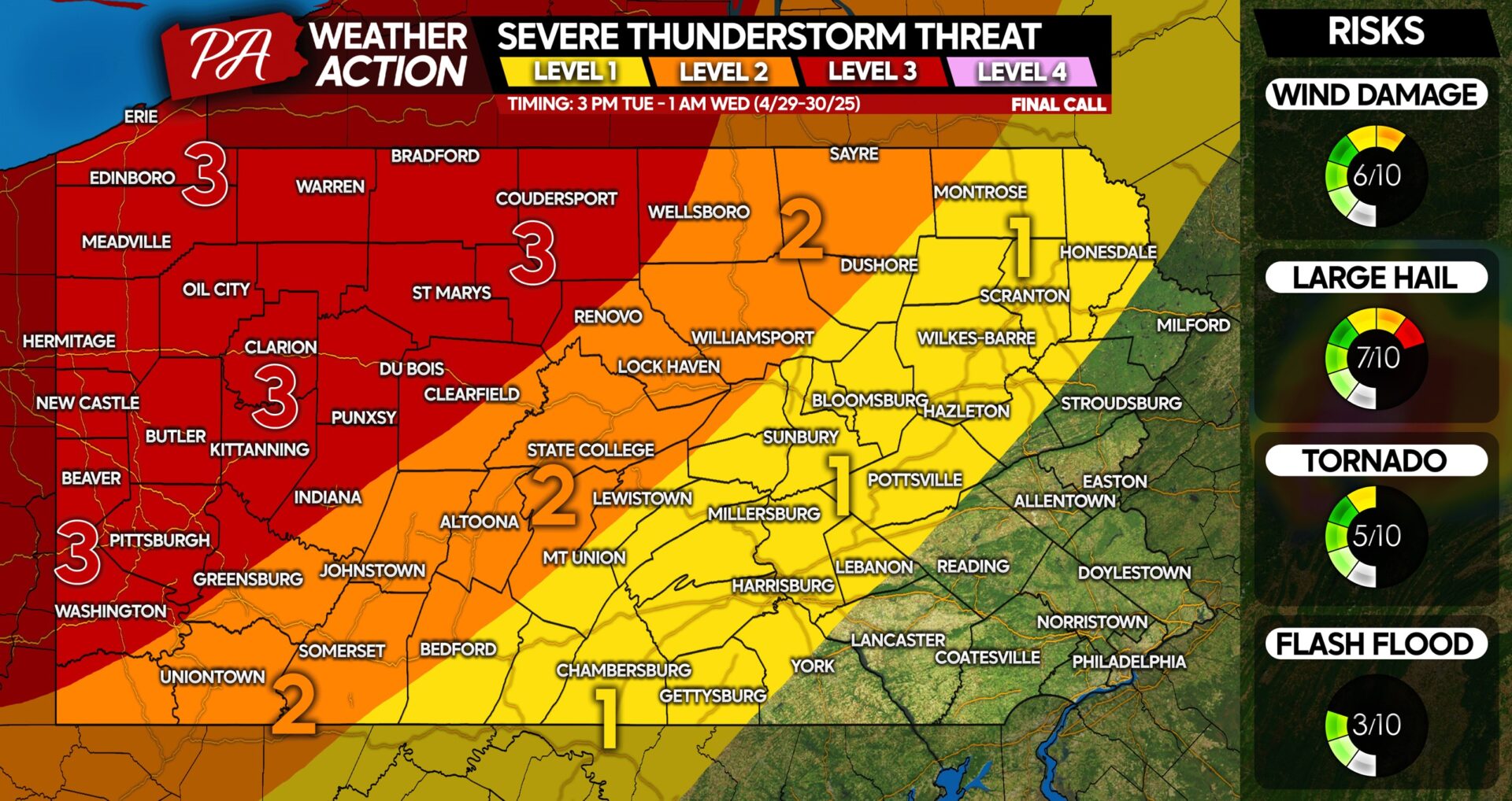 Severe Storms with Damaging Winds & Large Hail Possible Tuesday in Parts of Pennsylvania