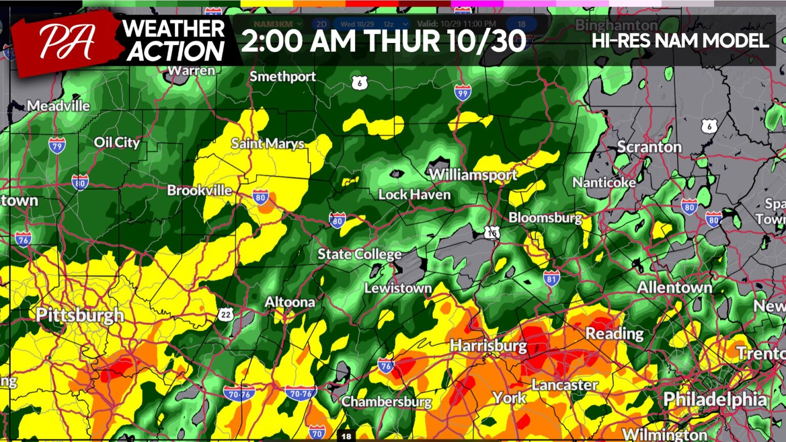 Halloween Forecast & Rainfall Map Ahead of Storm in Pennsylvania - PA ...