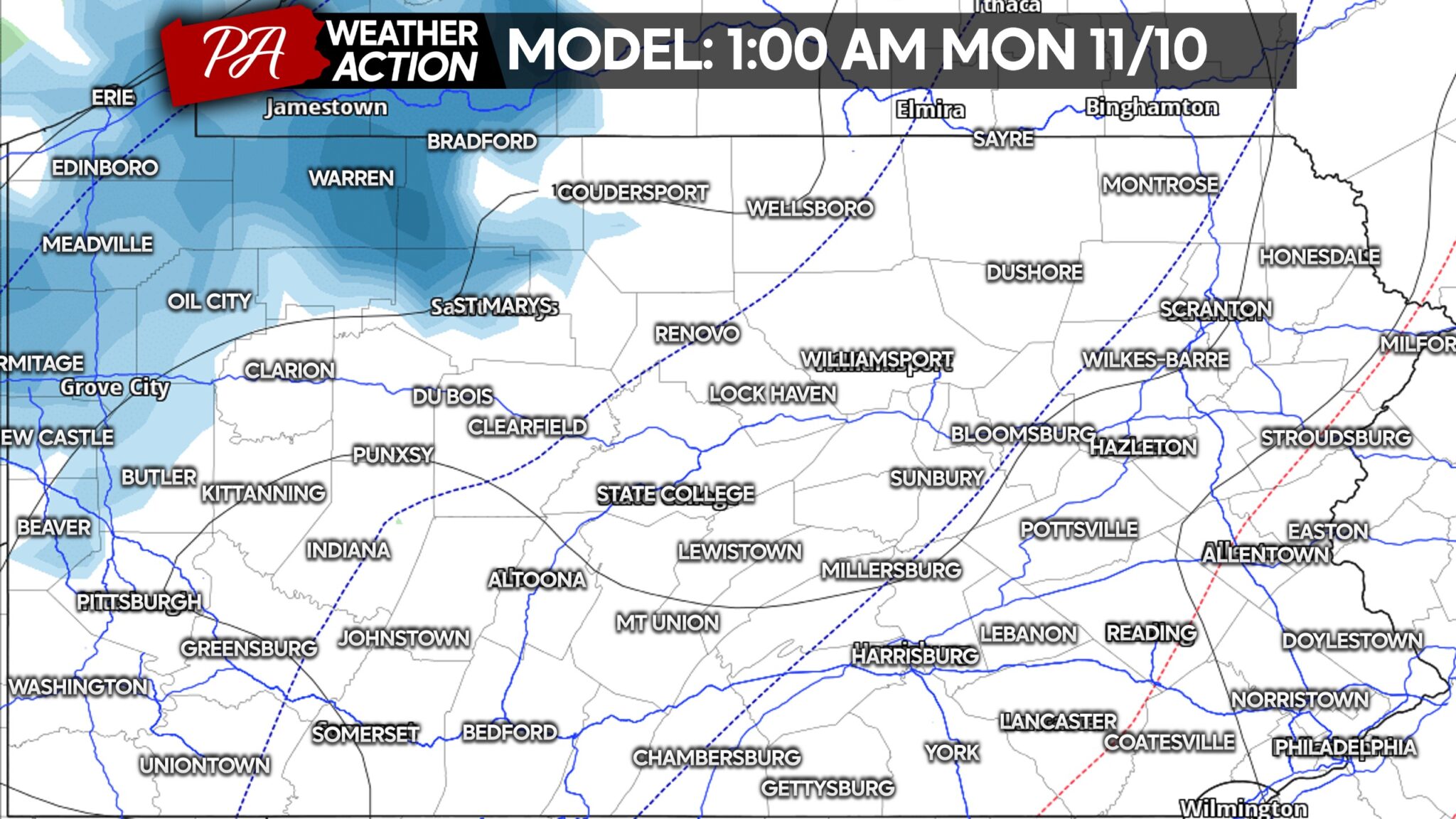 First Call Snowfall Forecast for Monday - Tuesday's Snow in Parts of PA ...