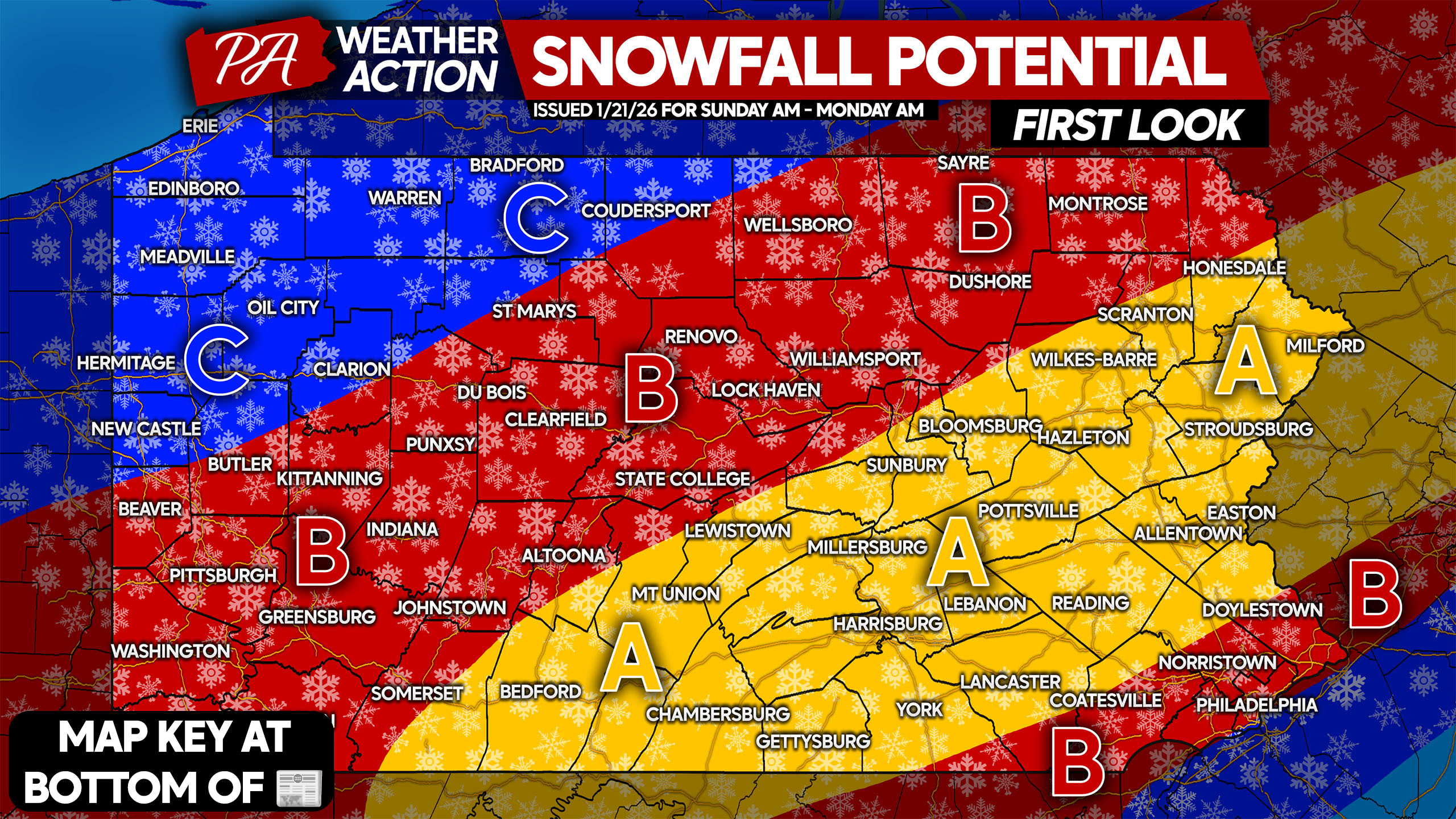 First Look at Potential Snowfall Amounts for Major Winter Storm Hitting PA on Sunday