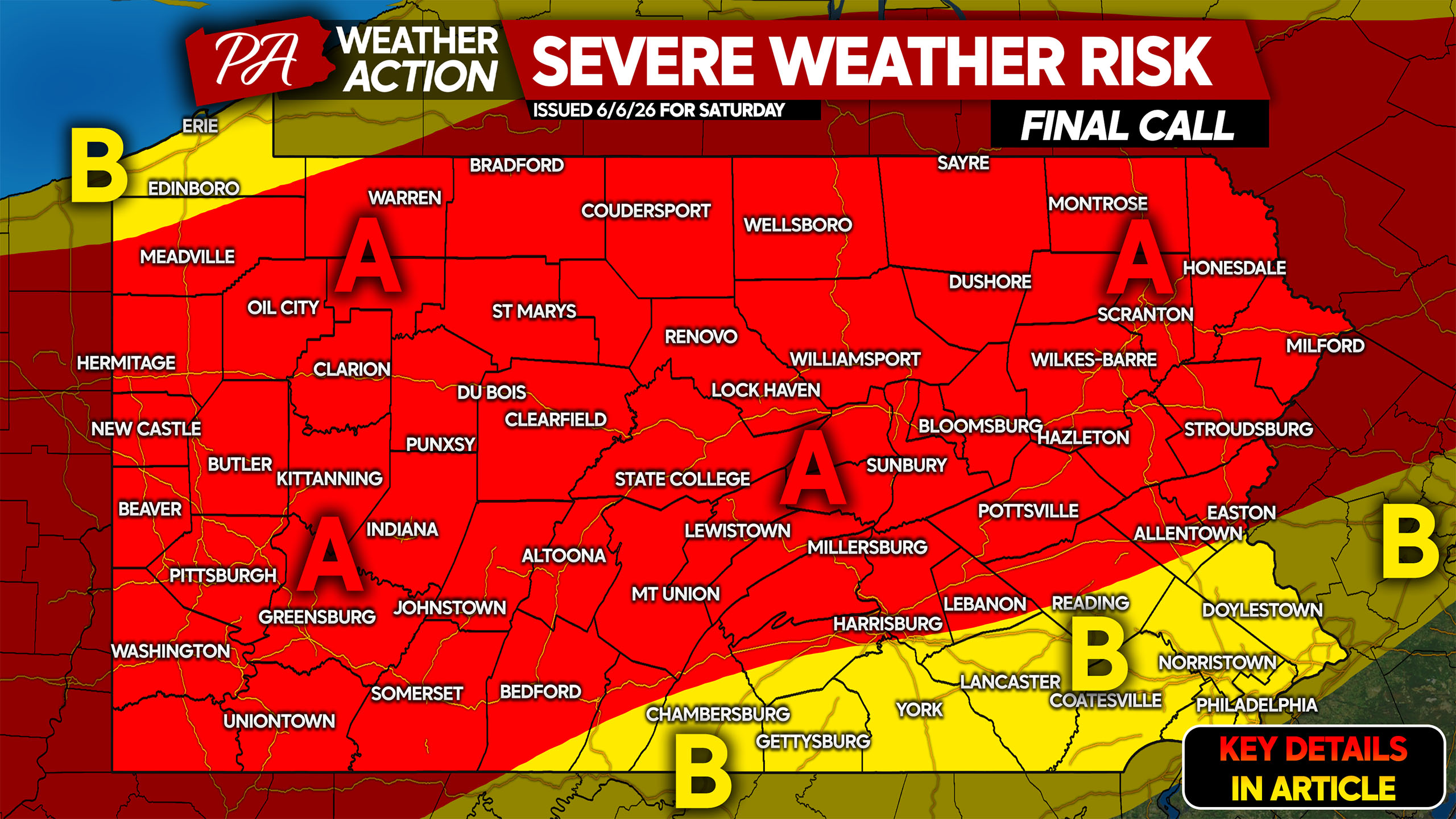 Final Call Severe Thunderstorm Threat Forecast for Today’s PA Storms