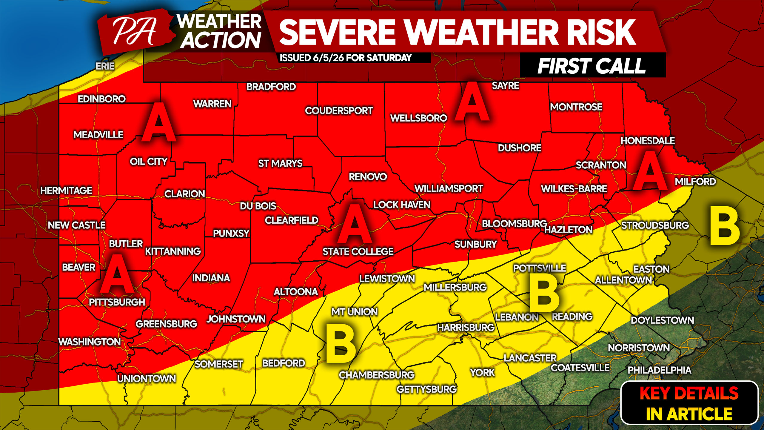 First Call Severe Thunderstorm Threat Forecast for Saturday’s Pennsylvania Storms