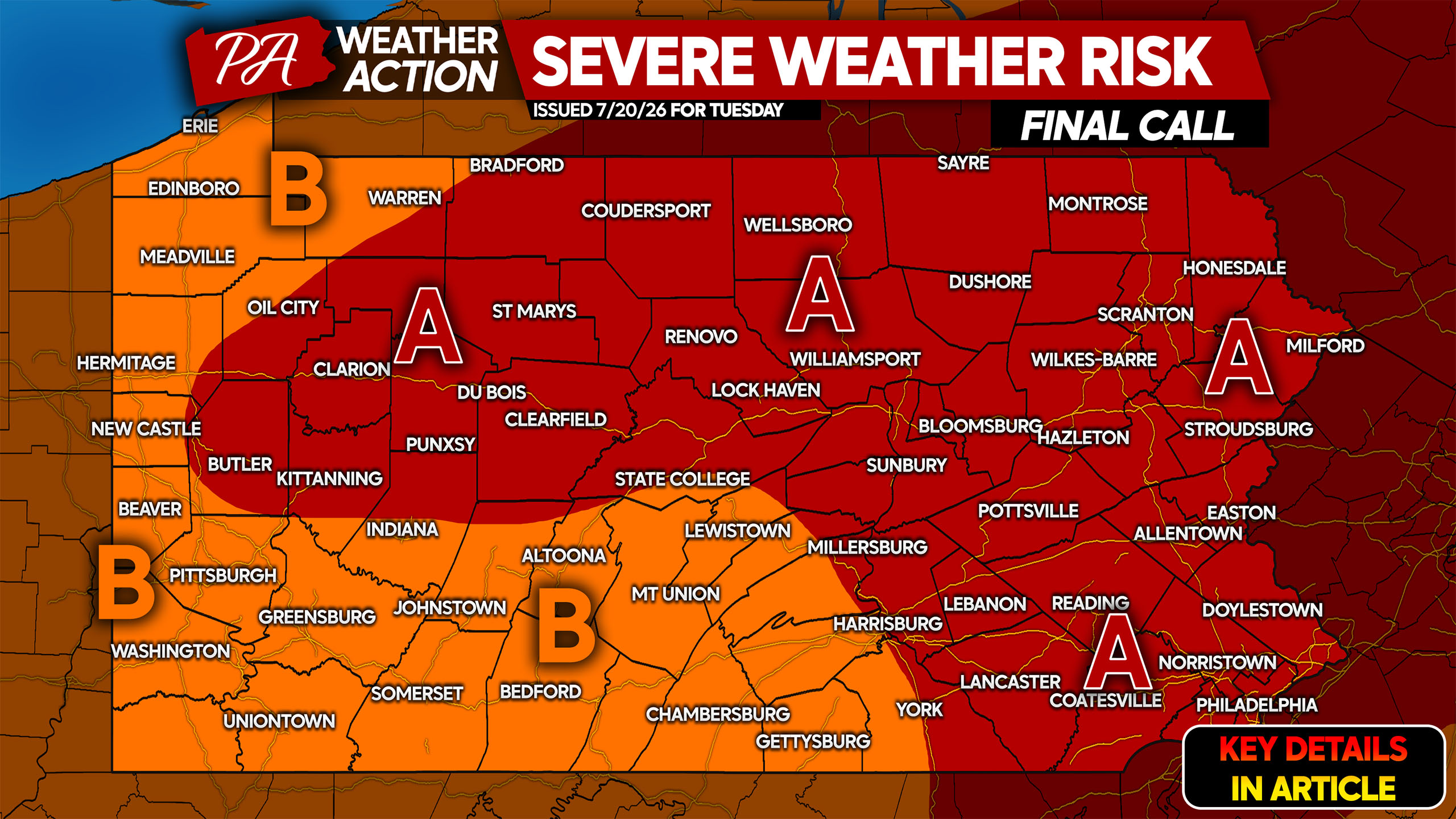Final Call Severe Thunderstorm Forecast for Tuesday’s Pennsylvania Storms