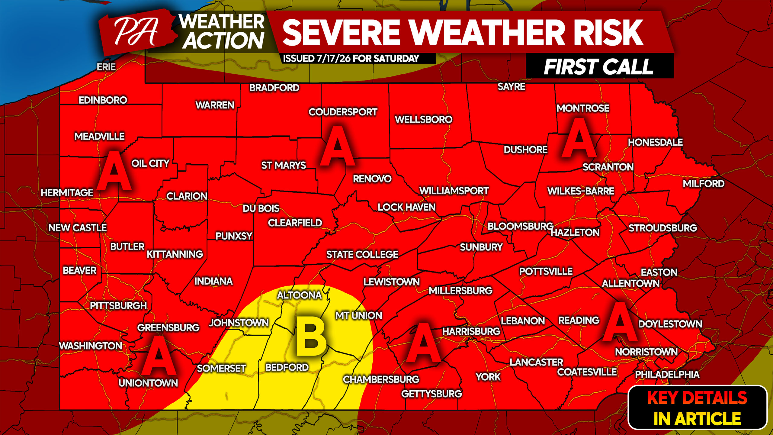 Damaging Winds & Isolated Tornadoes Possible Across Pennsylvania on Saturday