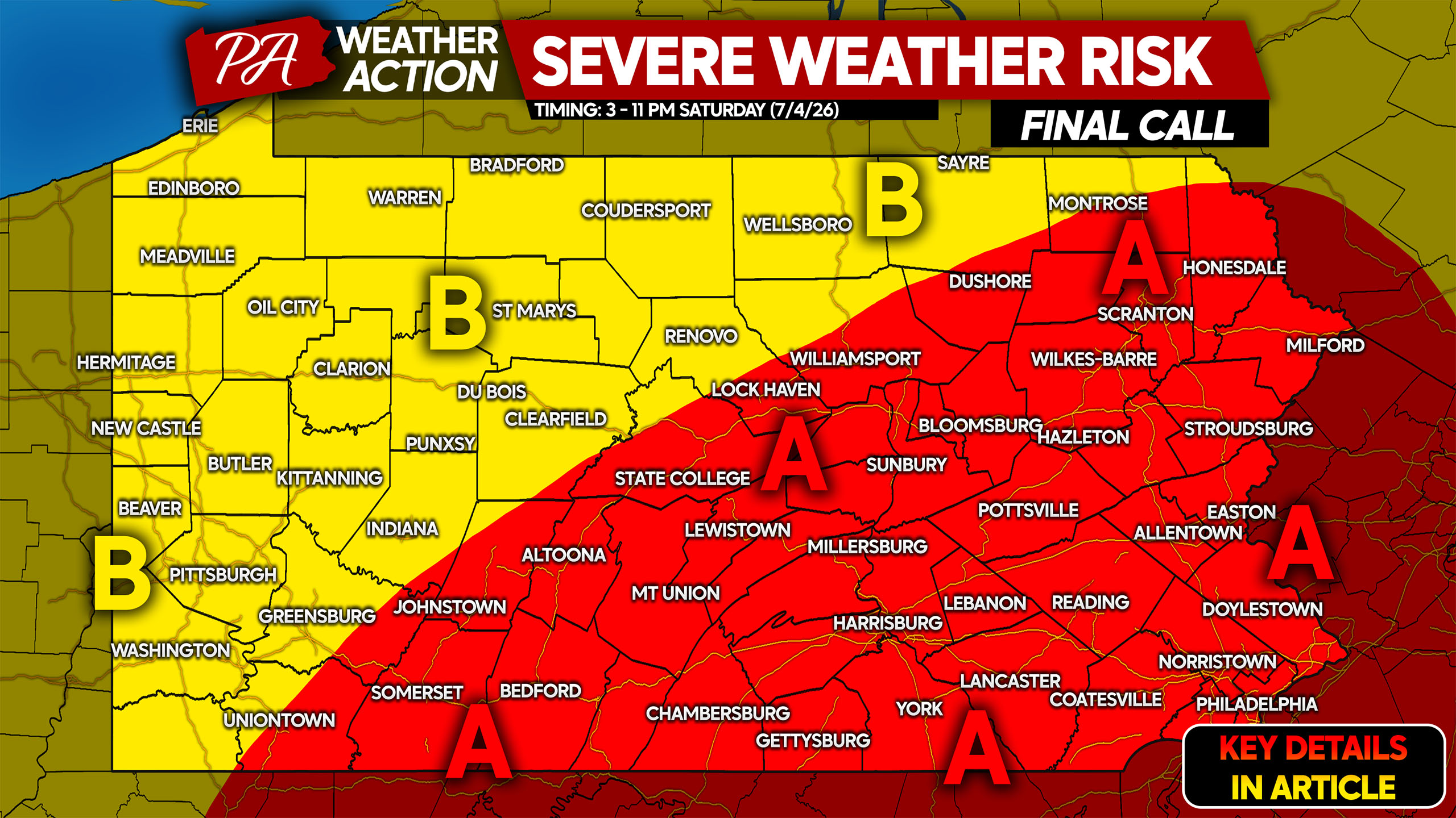 First & Final Forecast: Damaging Severe Thunderstorms Possible Saturday and Sunday in PA