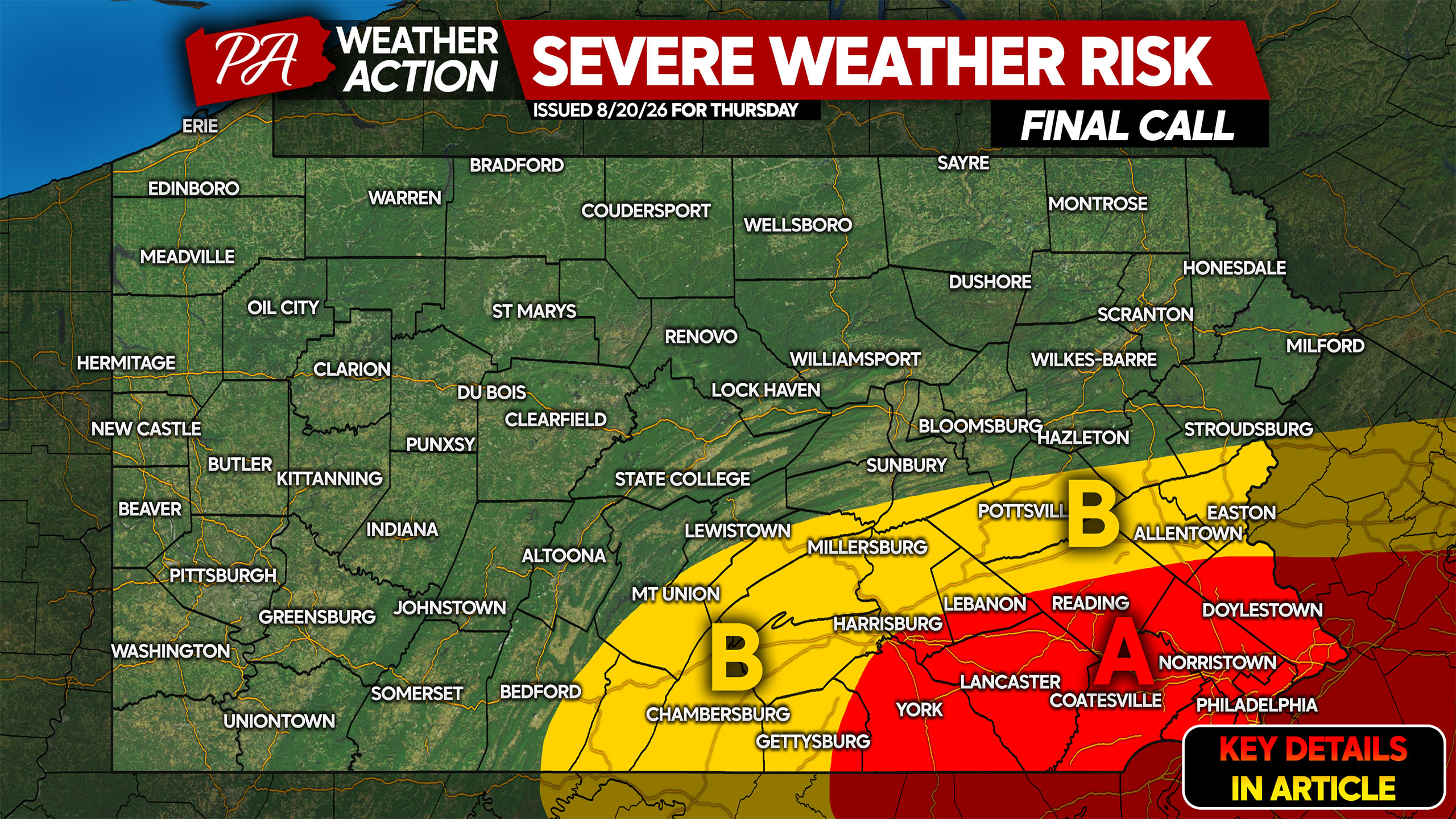 Damaging Winds up to 75mph, Isolated Tornado Possible in Southeast PA Today